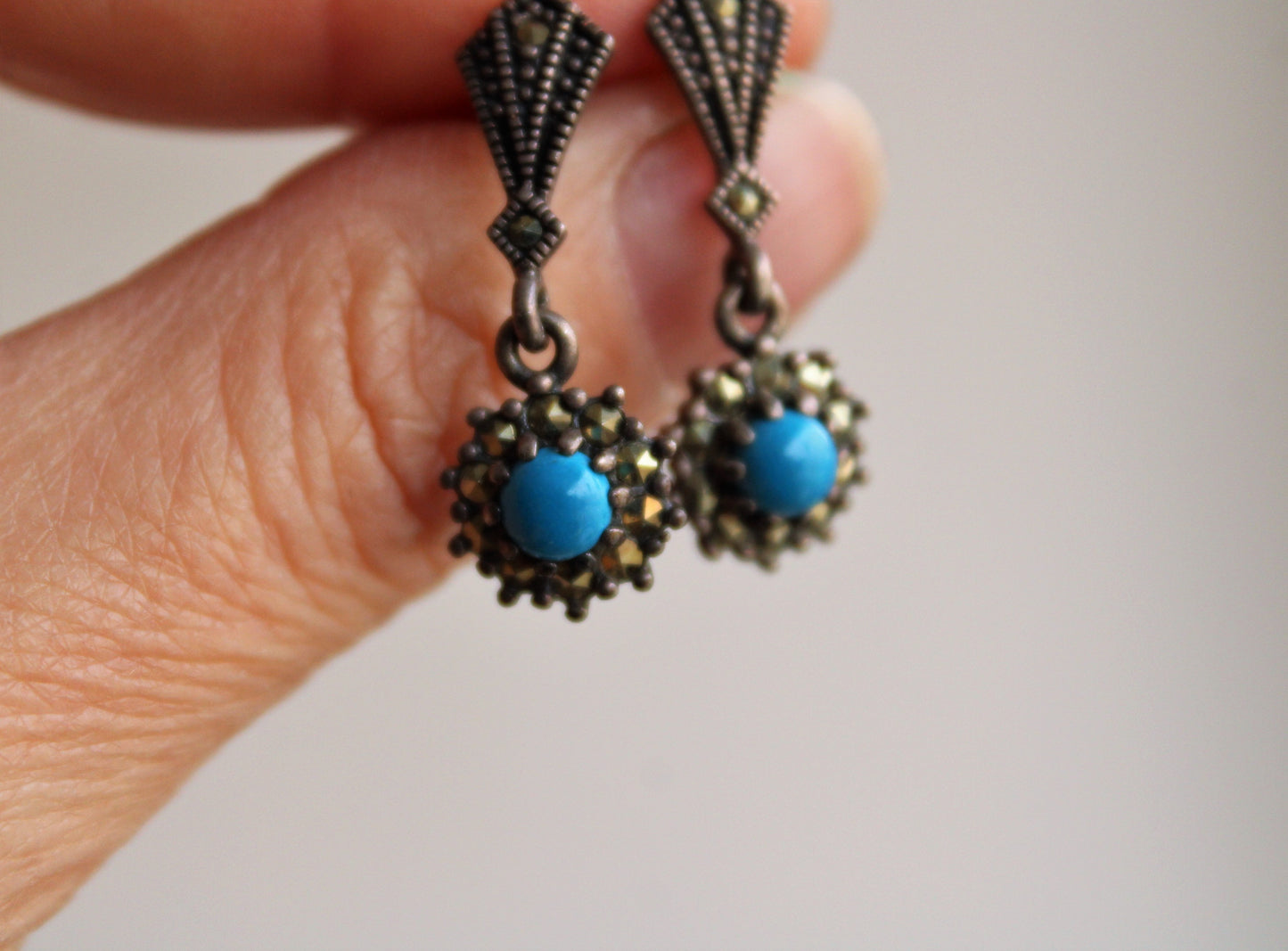 Vintage 1980s 1990s Sterling Silver Turquoise Earrings