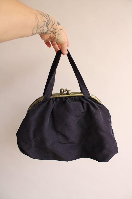 Vintage 1950s Navy Blue Faille Handbag