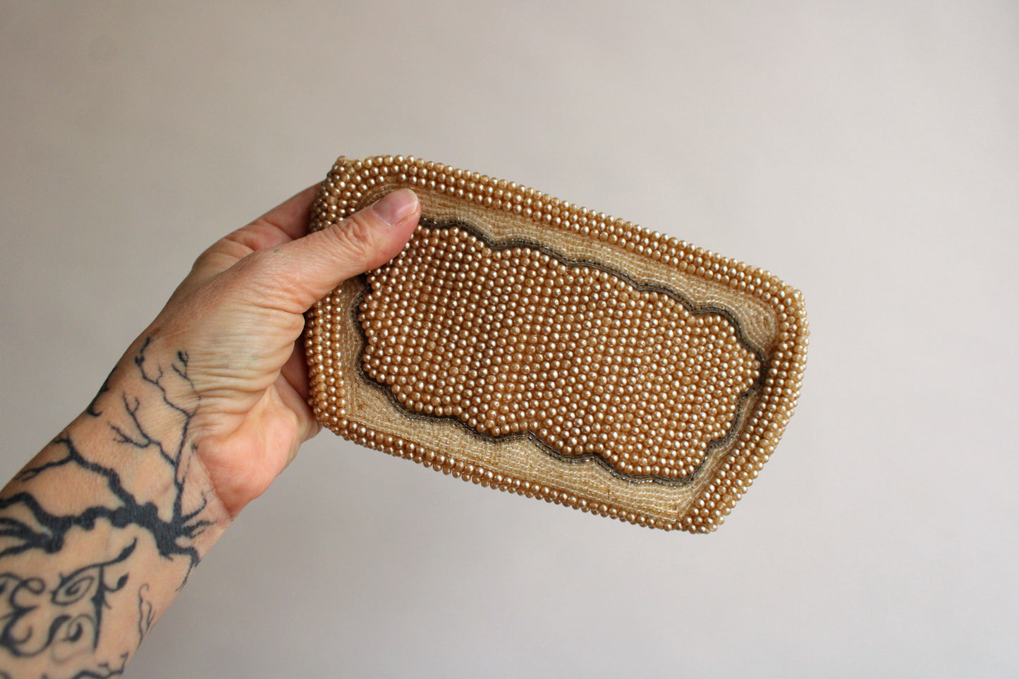 1940s Beaded Clutch Purse Covered In Faux Pearls