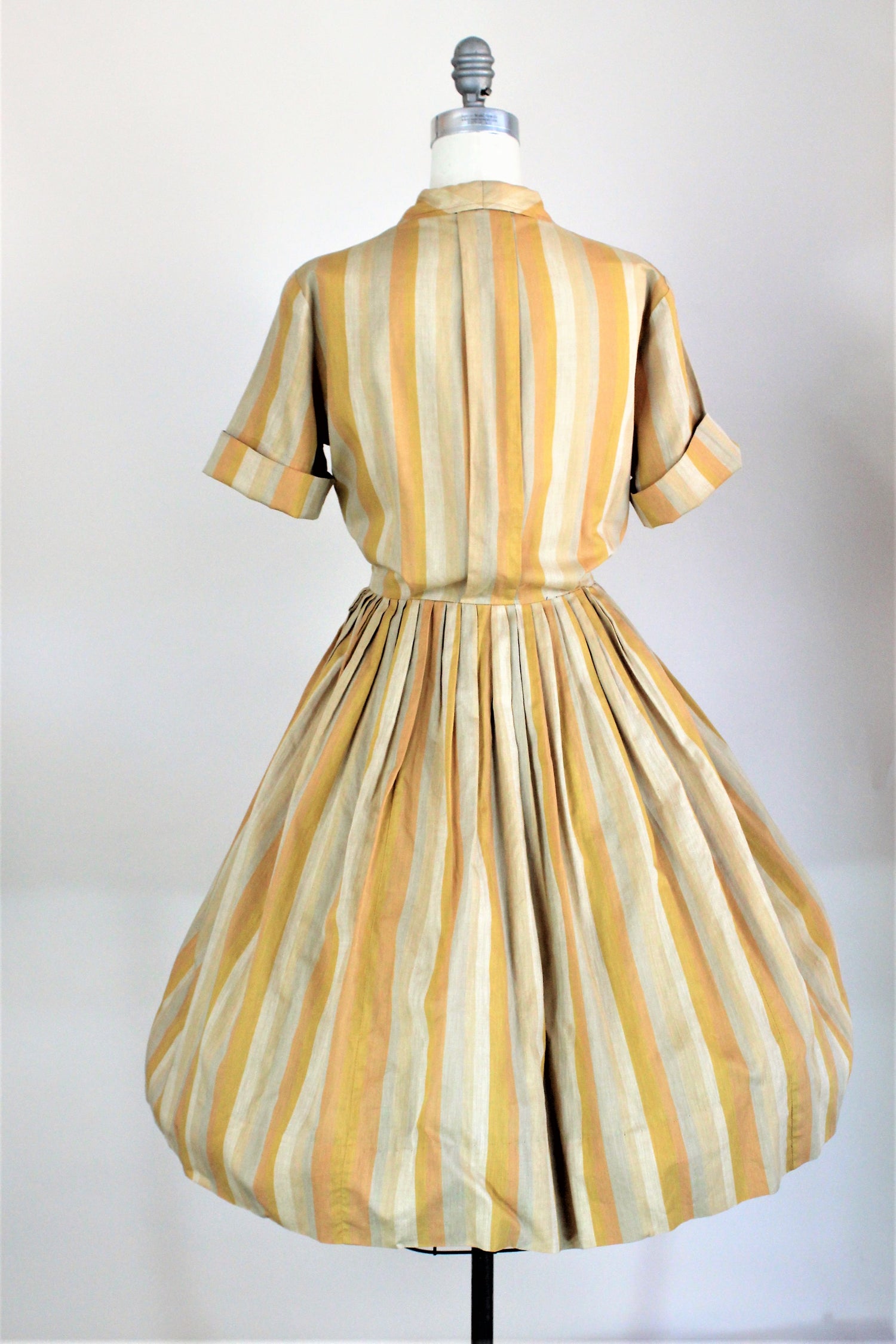 Vintage 1950s Shirtwaist Day Dress In Vertical Stripes