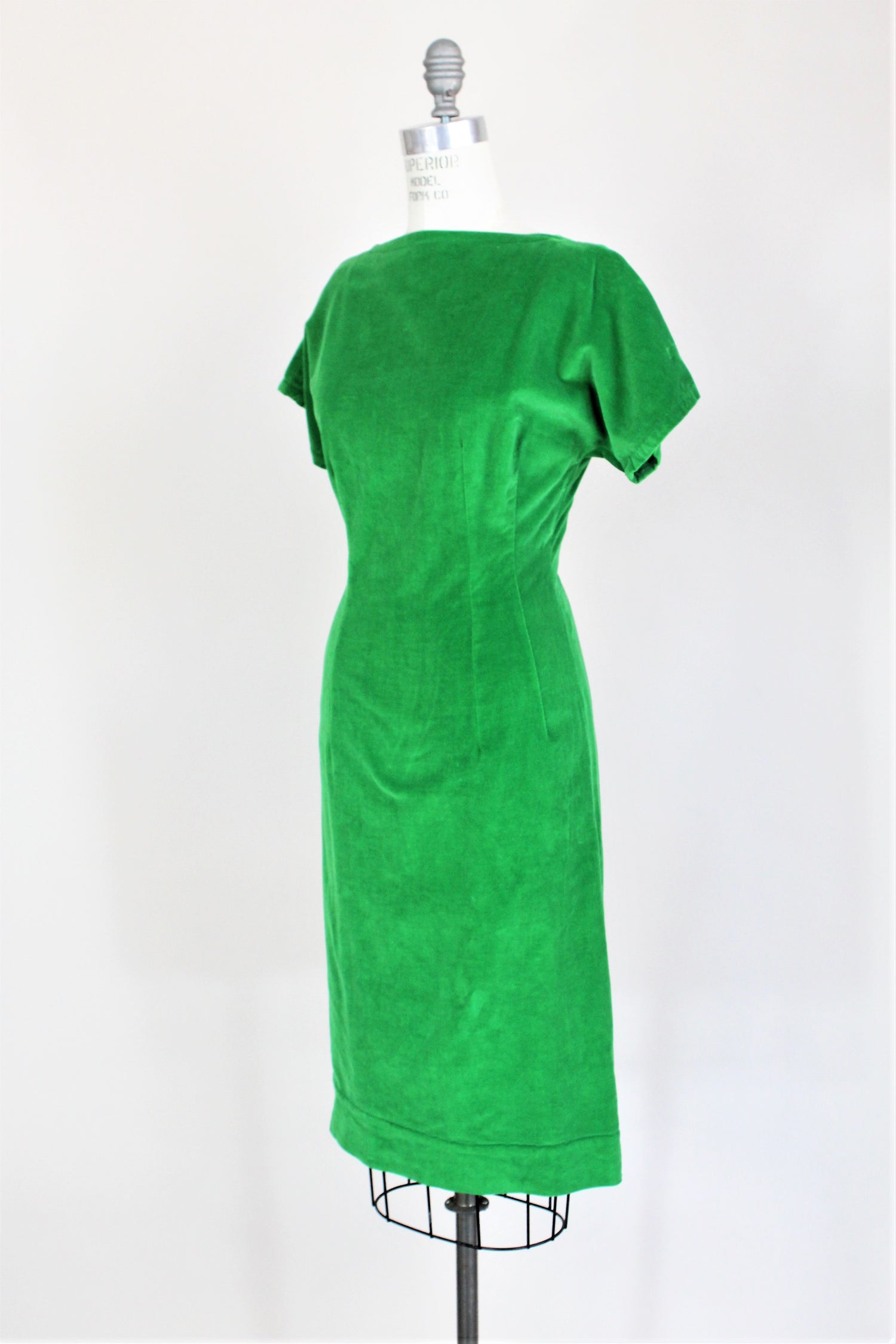 Vintage 1950s Green Cotton Velvet Wiggle Dress