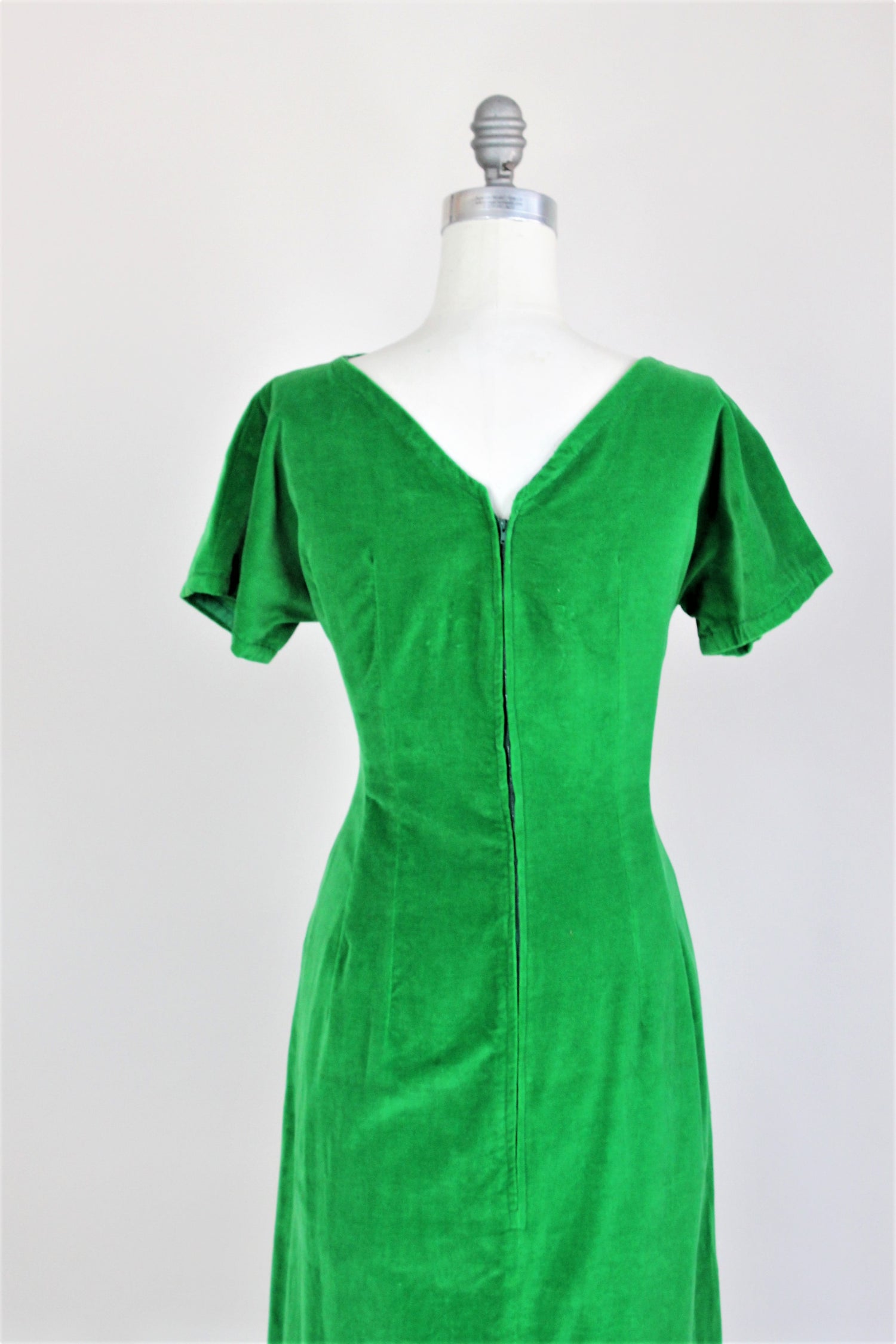 Vintage 1950s Green Cotton Velvet Wiggle Dress