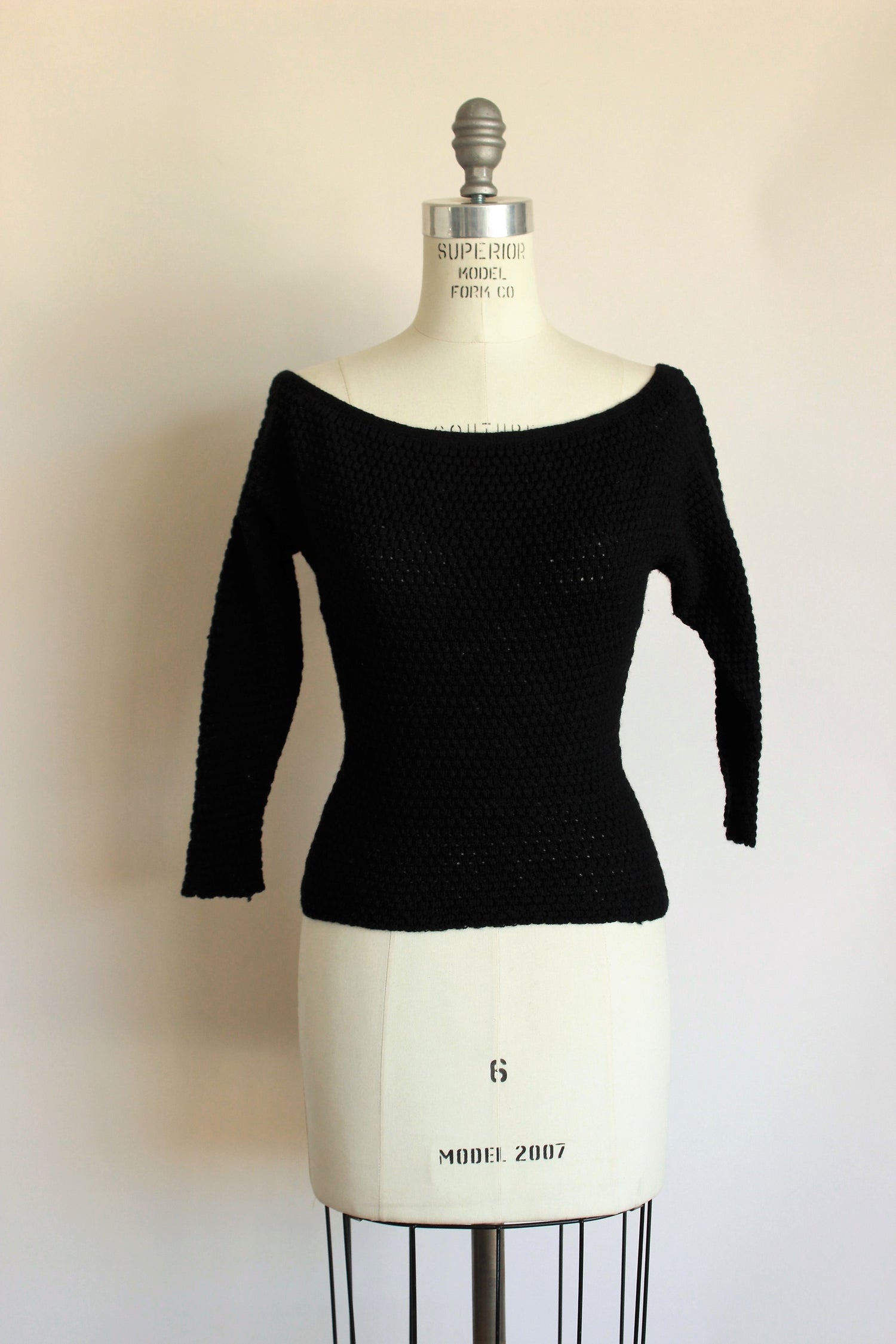 Vintage 1950s Black Wool Fitted Sweater, by Goldworm