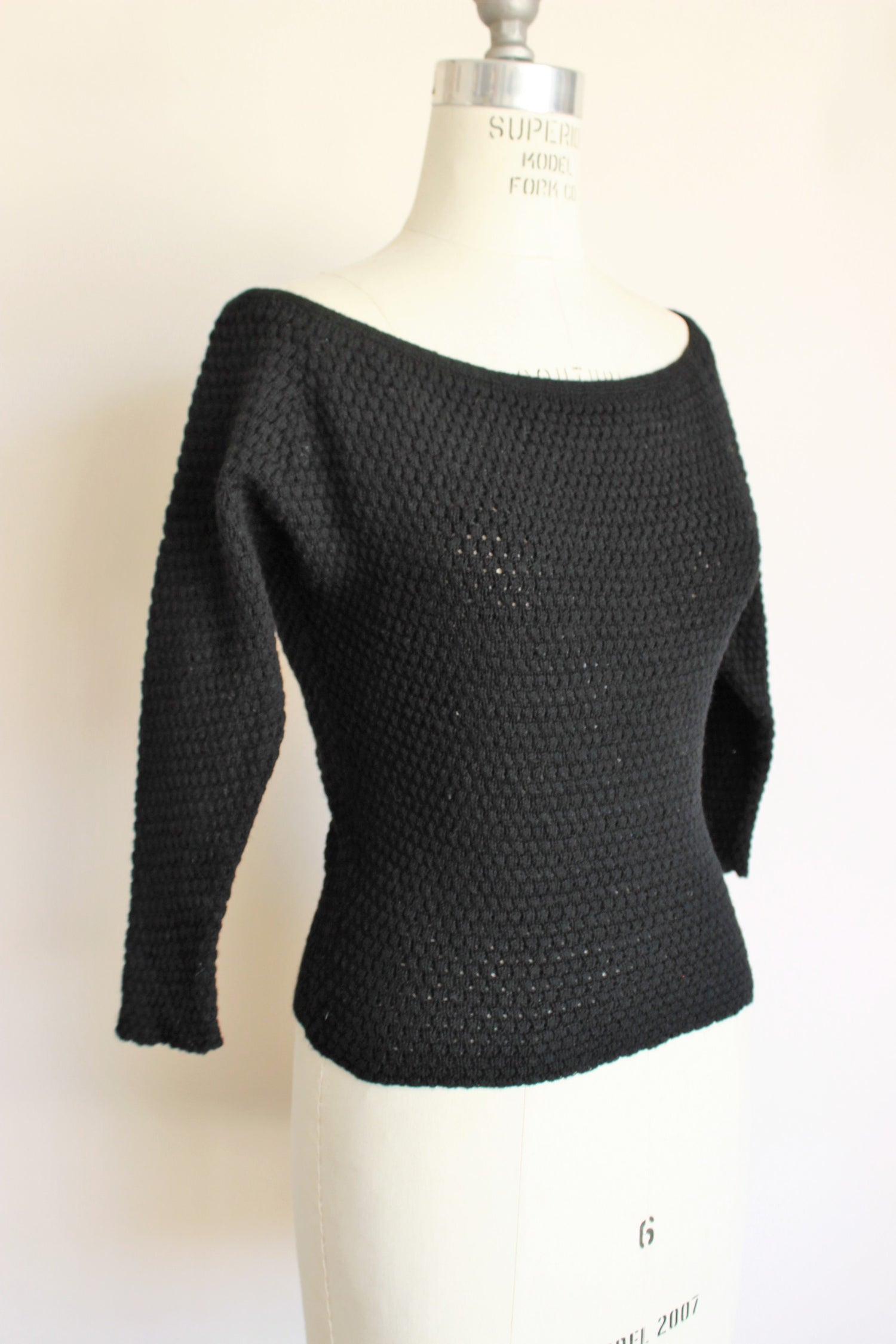 Vintage 1950s Black Wool Fitted Sweater, by Goldworm