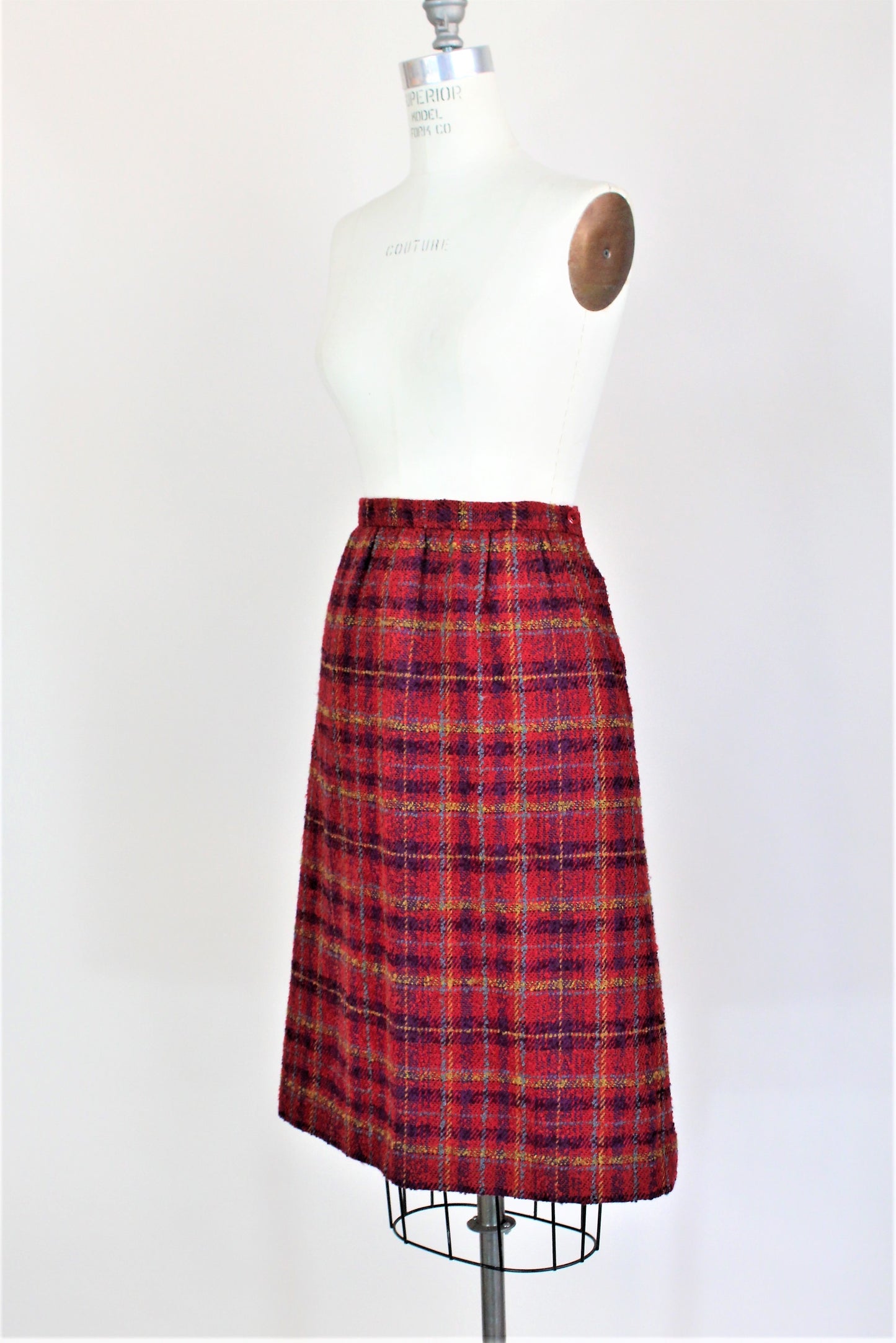 Vintage 1970s 1980s Weathervane Plaid Wool Winter Skirt