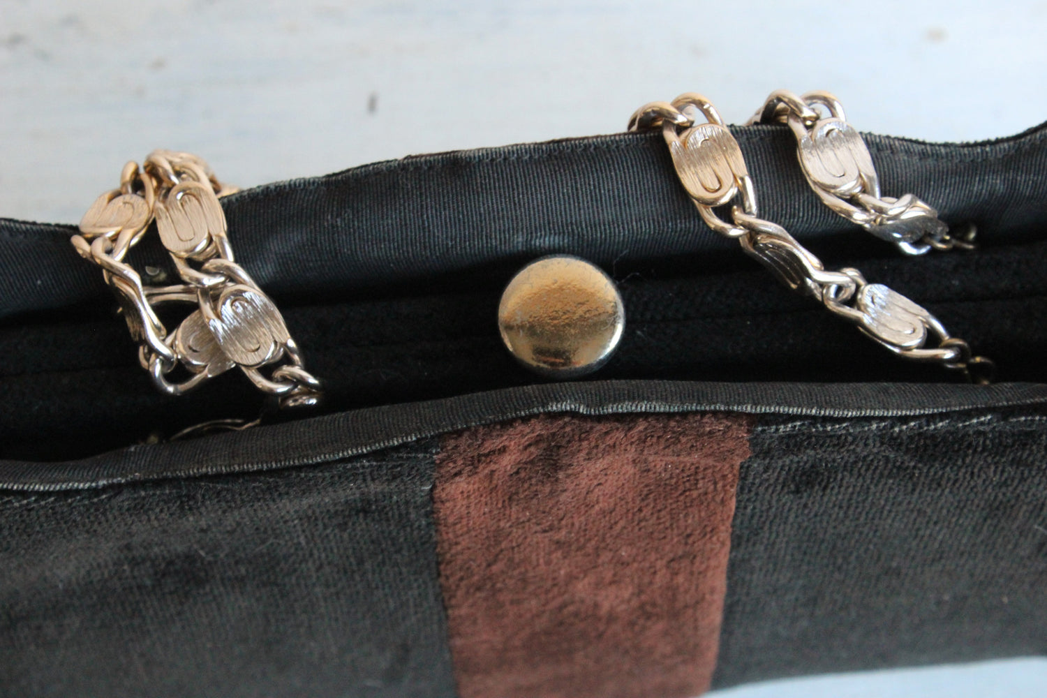 Vintage 1970s Black and Brown Velvet Handbag