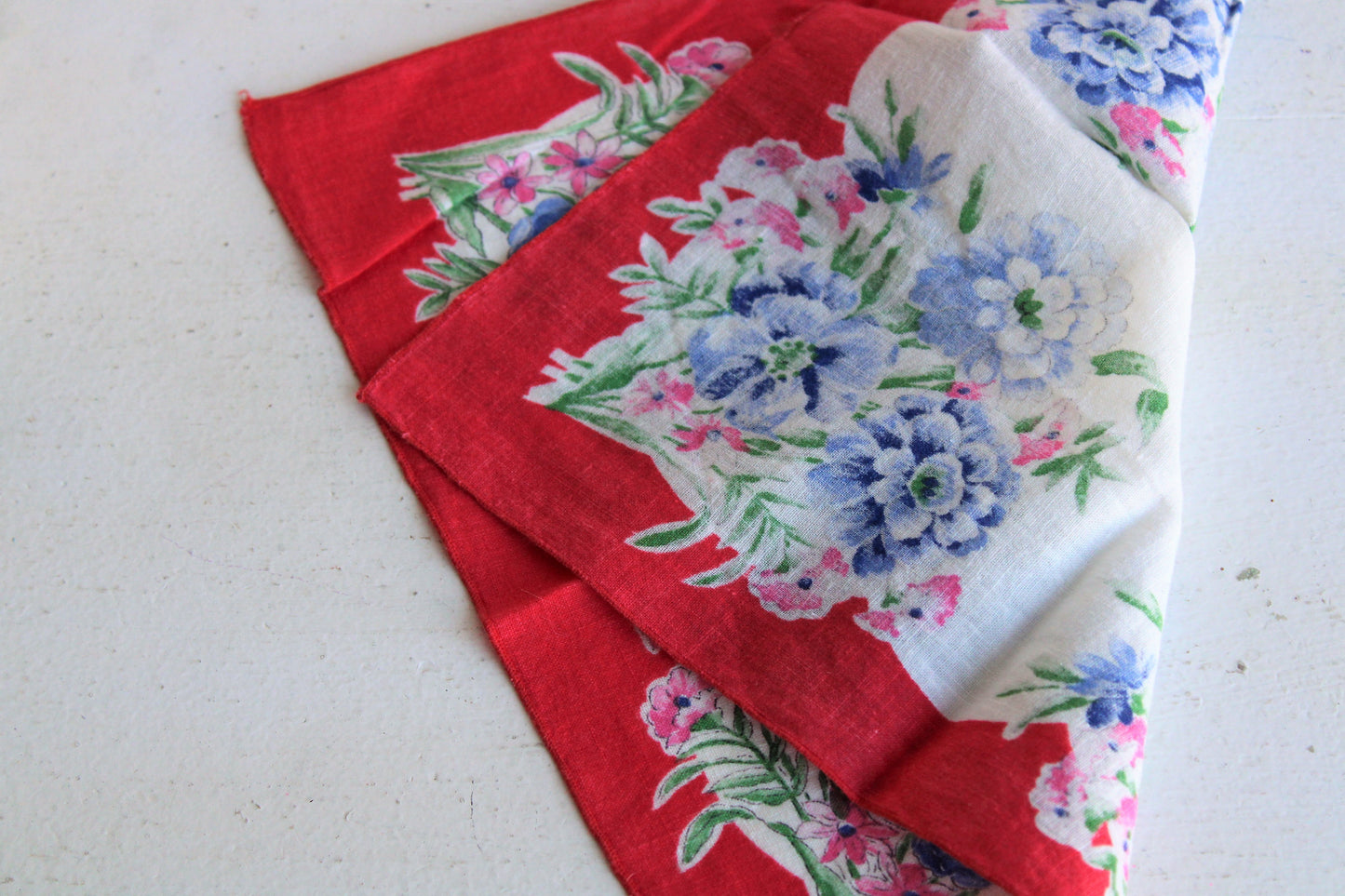 Vintage Red White and Blue Floral Hankie