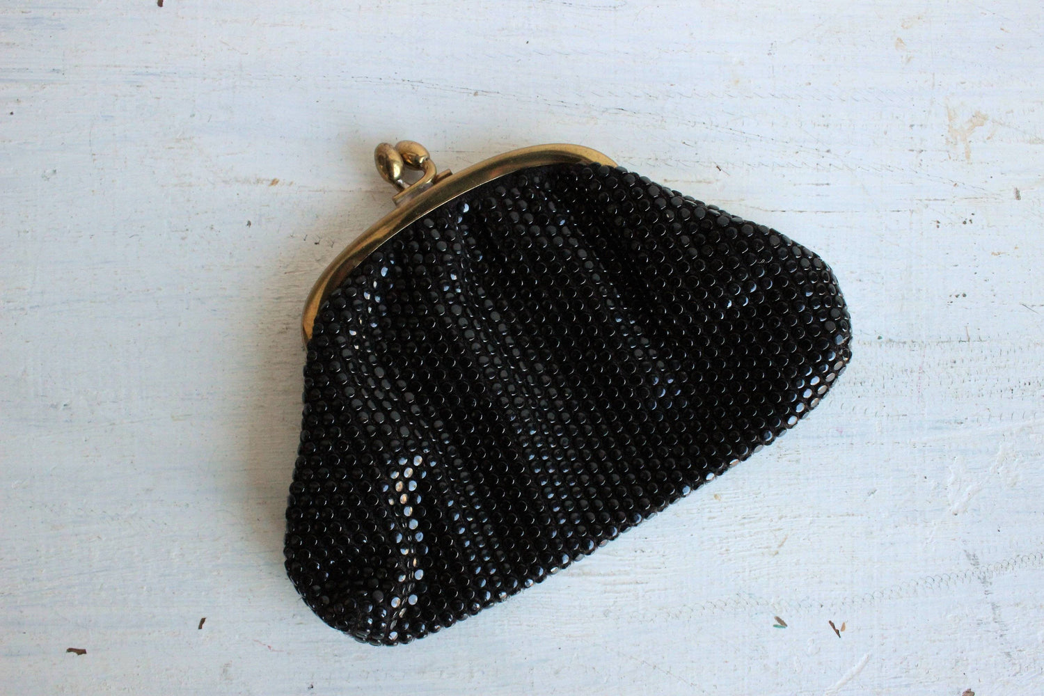 Vintage 1950s Black Dotted Coin Purse With Red Sating Lining-The Black Velvet Emporium-accessory,bag,black and red,coin purse,purse,red lining,Vintage,wallet