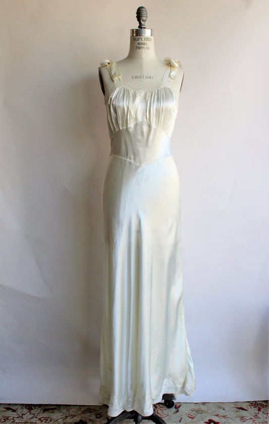 Vintage 1930s Ivory Satin Nightgown by Maison Berten