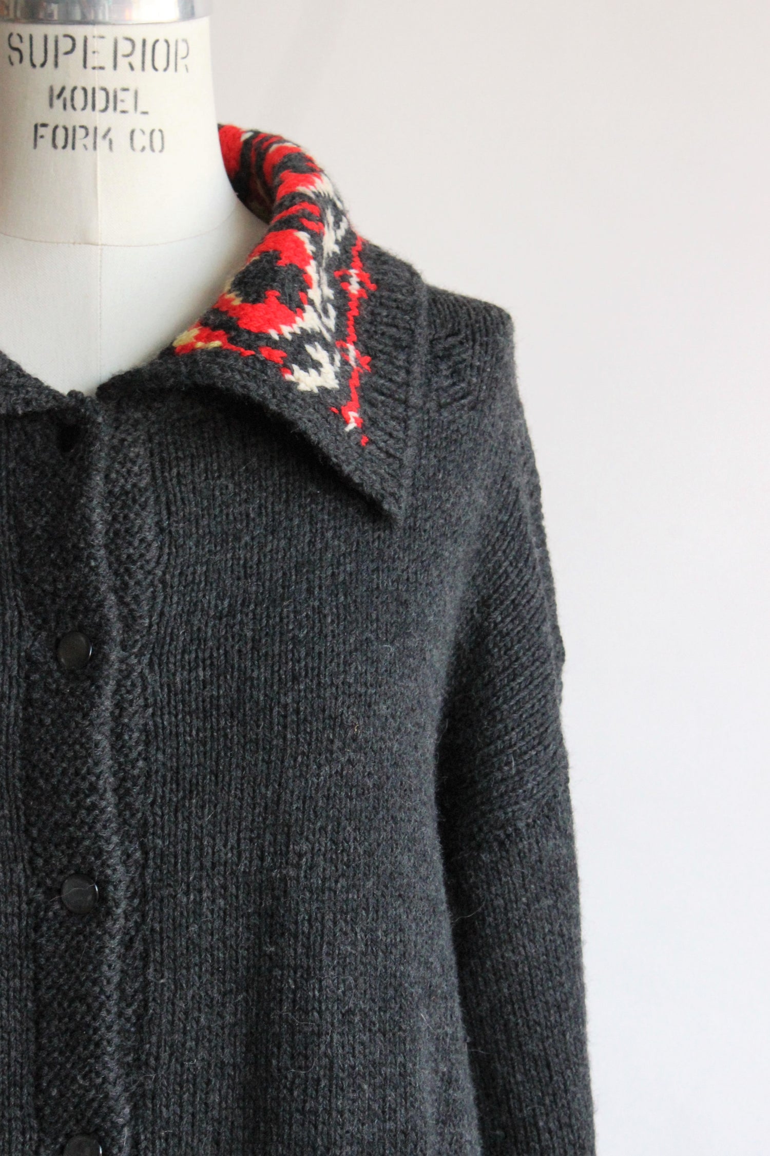 Vintage 1950s ish Nordic Sweater in Gray with Red and Yellow ...