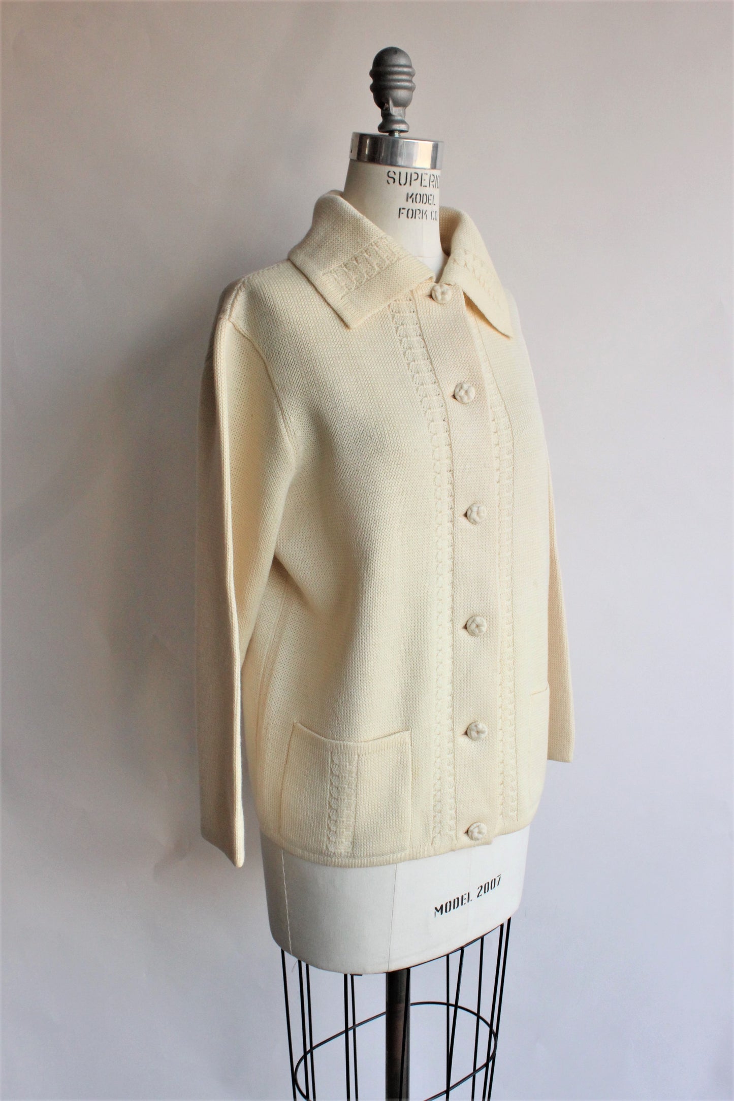 Vintage 1960s Yellow Wool Cardigan Sweater With Pockets