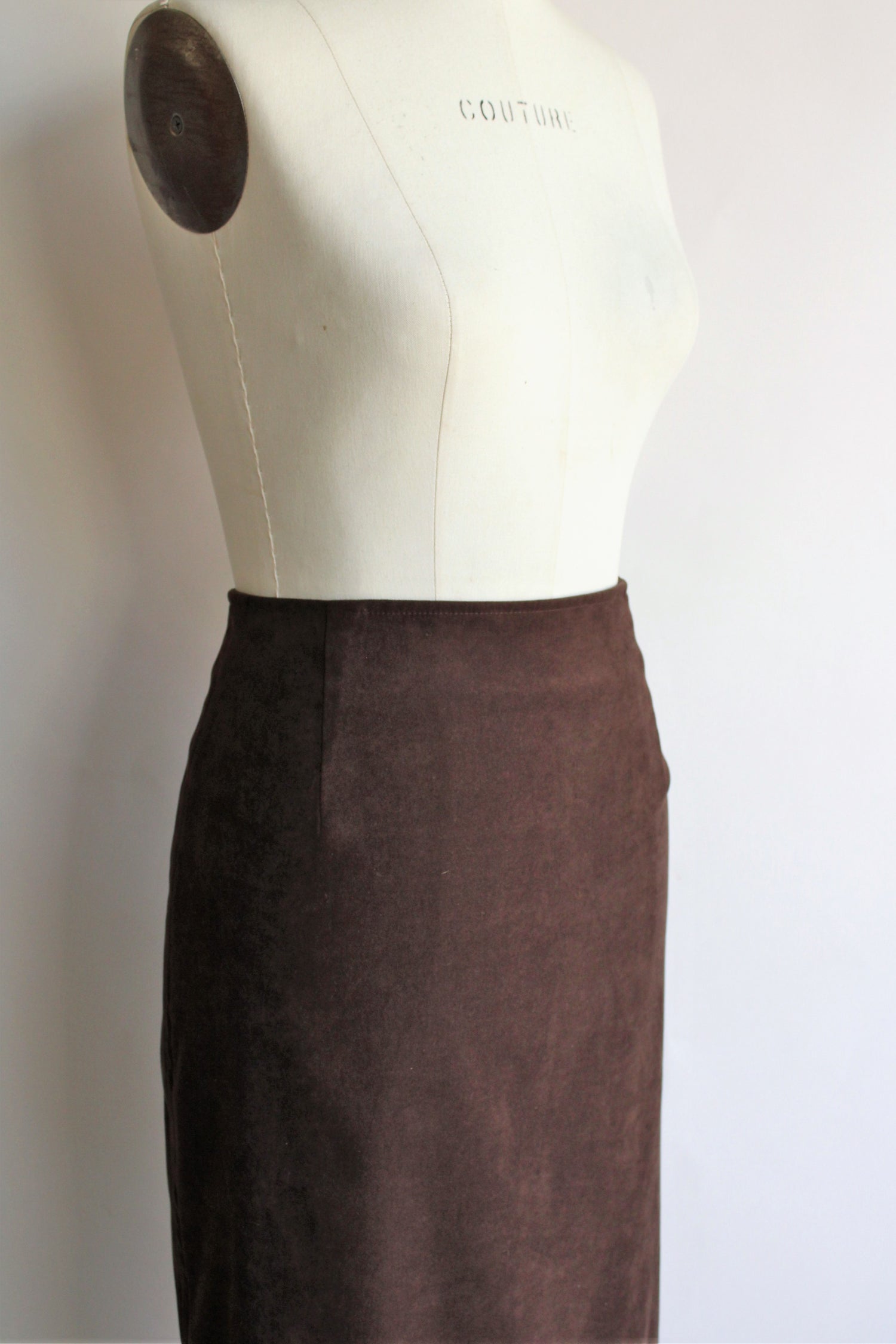 Vintage 1990s Brown Faux Suede Pencil Skirt