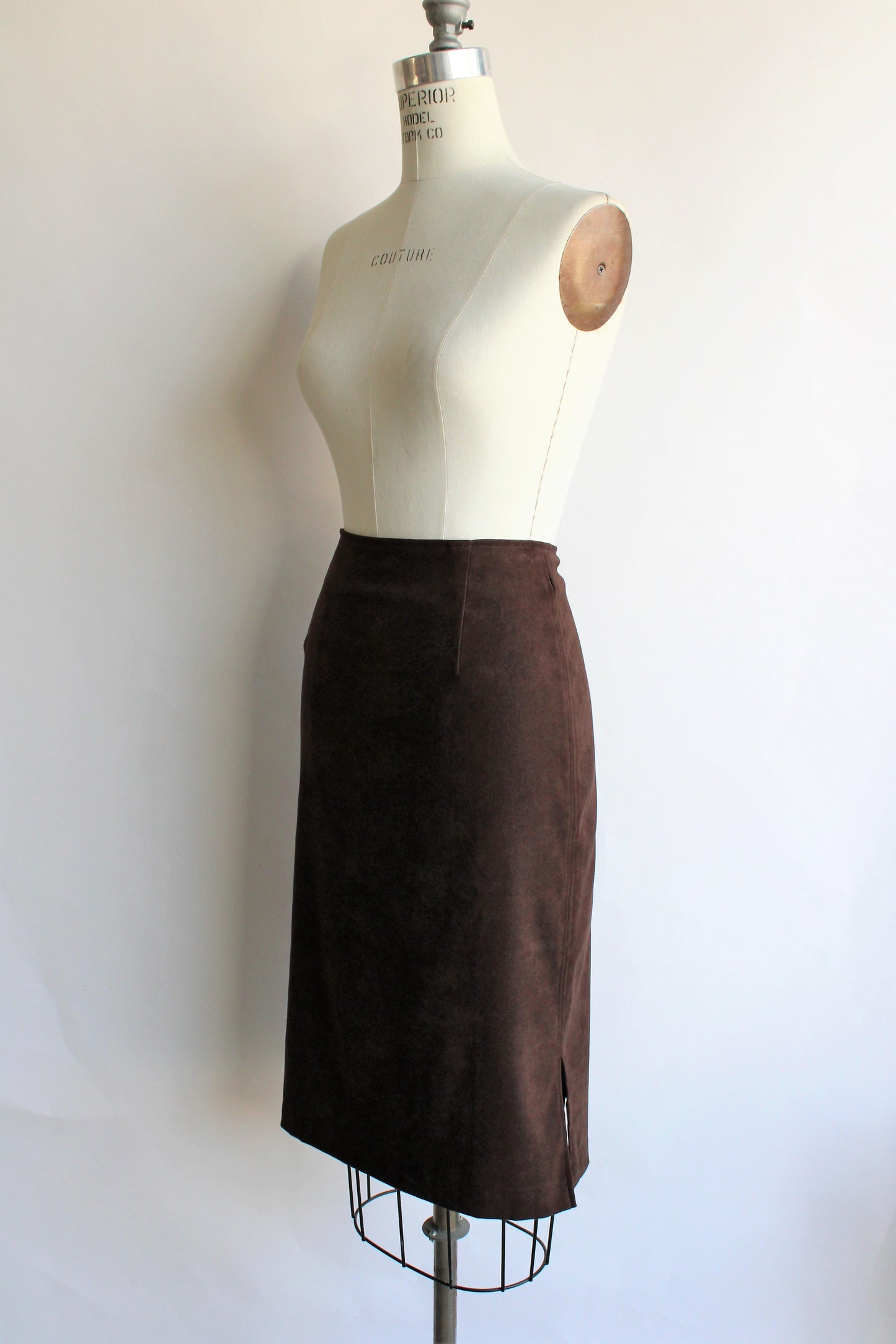 Vintage 1990s Brown Faux Suede Pencil Skirt