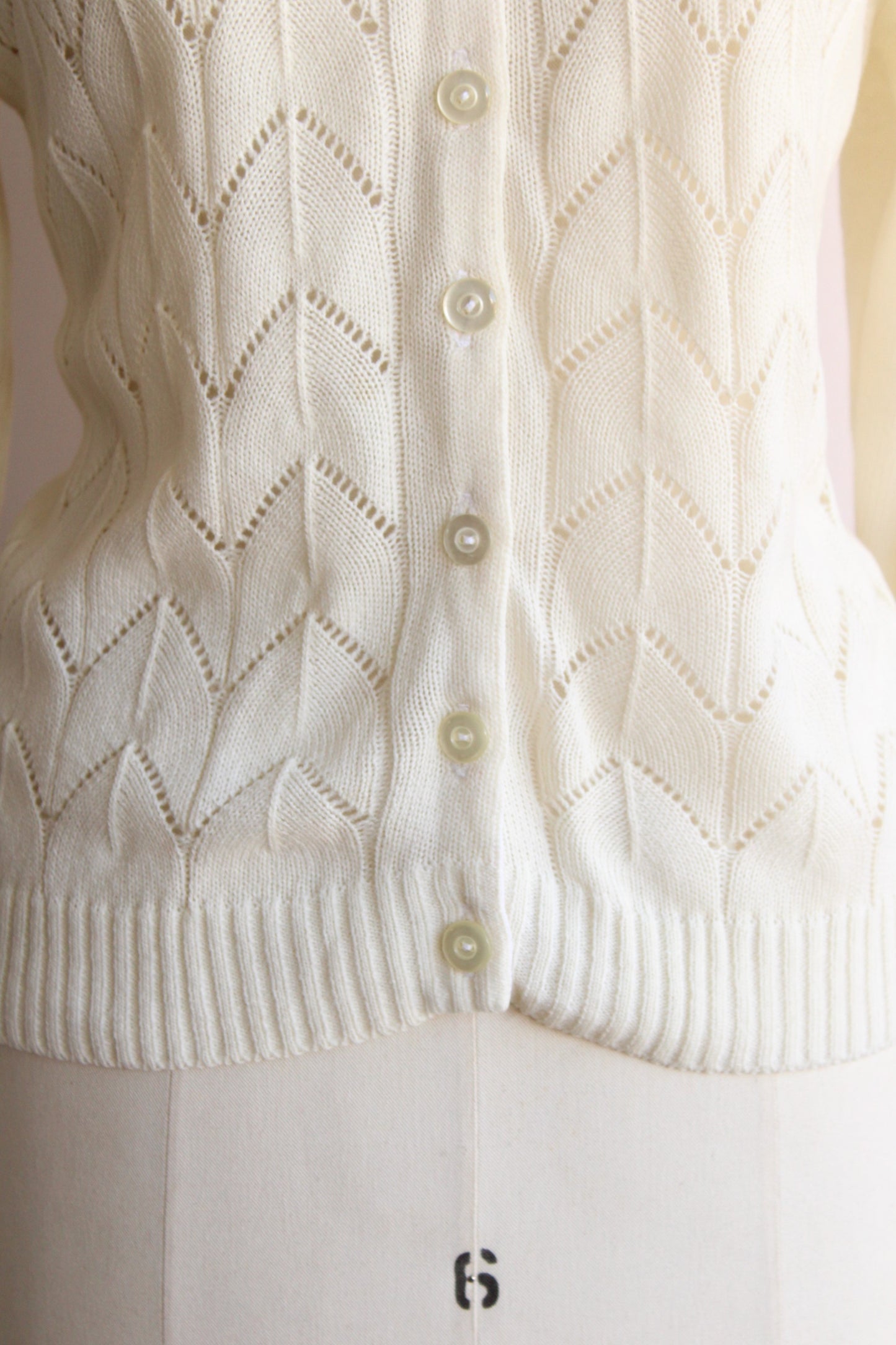 Vintage 1980s Pointelle Knit Sweater in Winter White