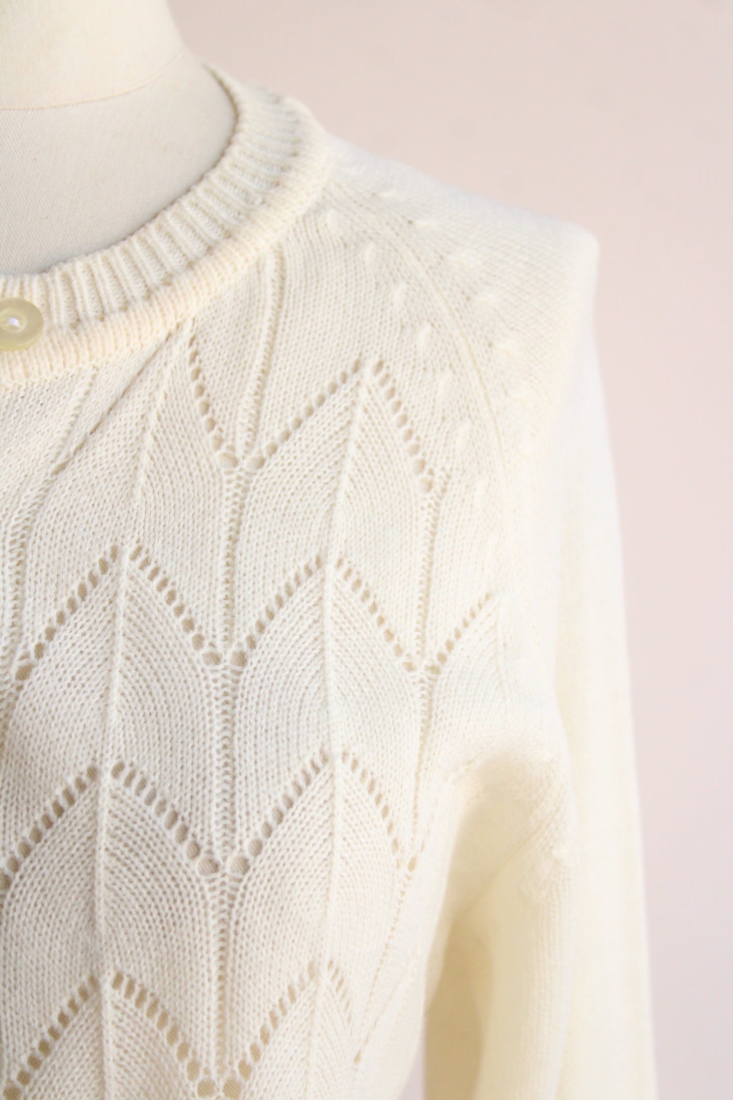 Vintage 1980s Pointelle Knit Sweater in Winter White