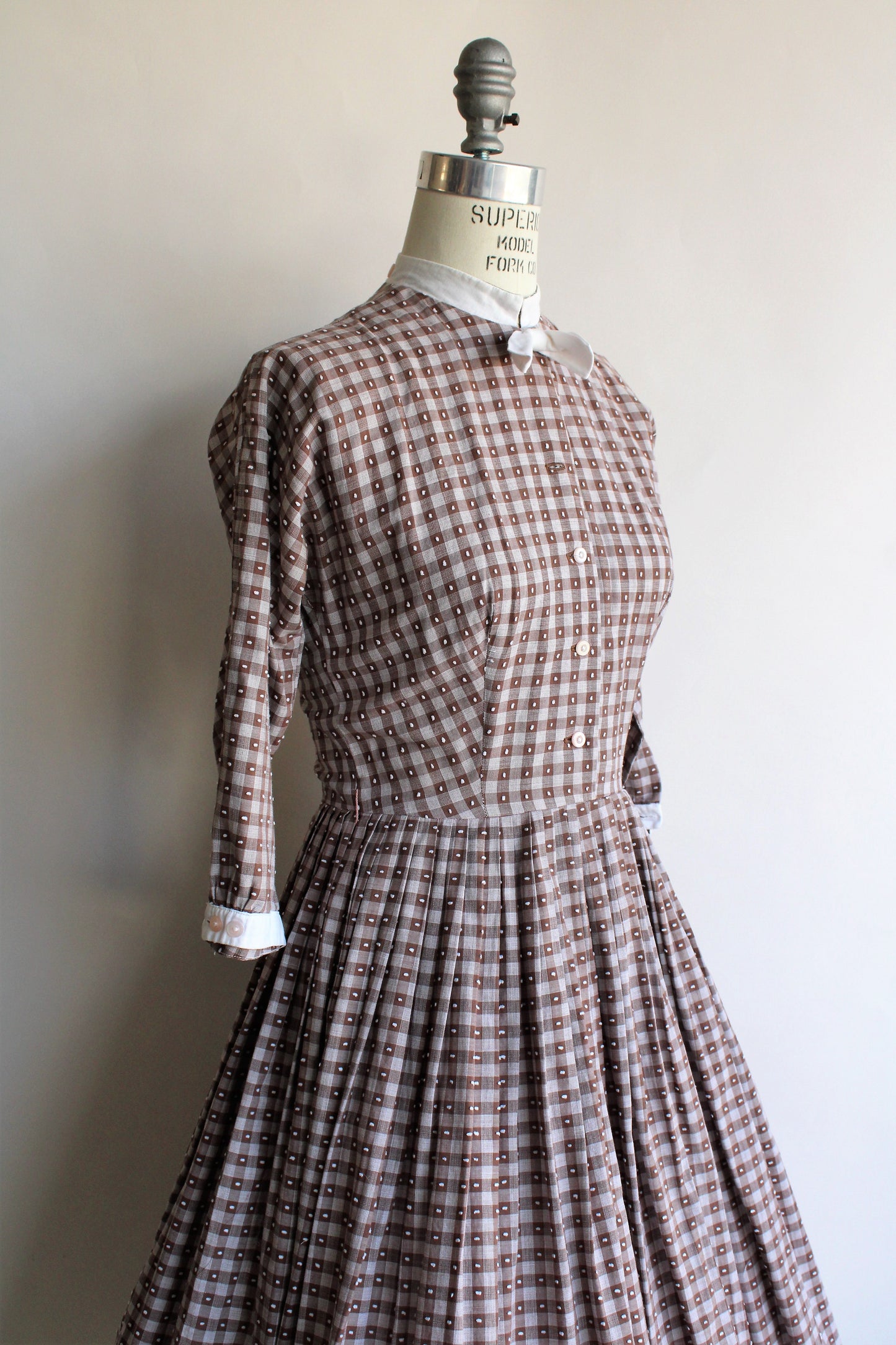 Vintage 1950s Brown Check Fit and Flare Dress by Dress Town