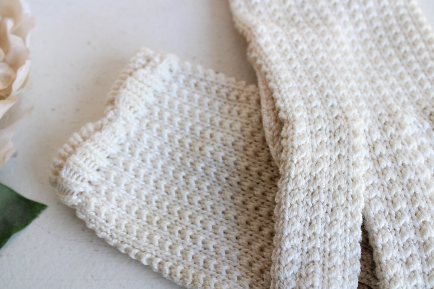 Vintage Ivory Knit or Crochet Cotton Gloves