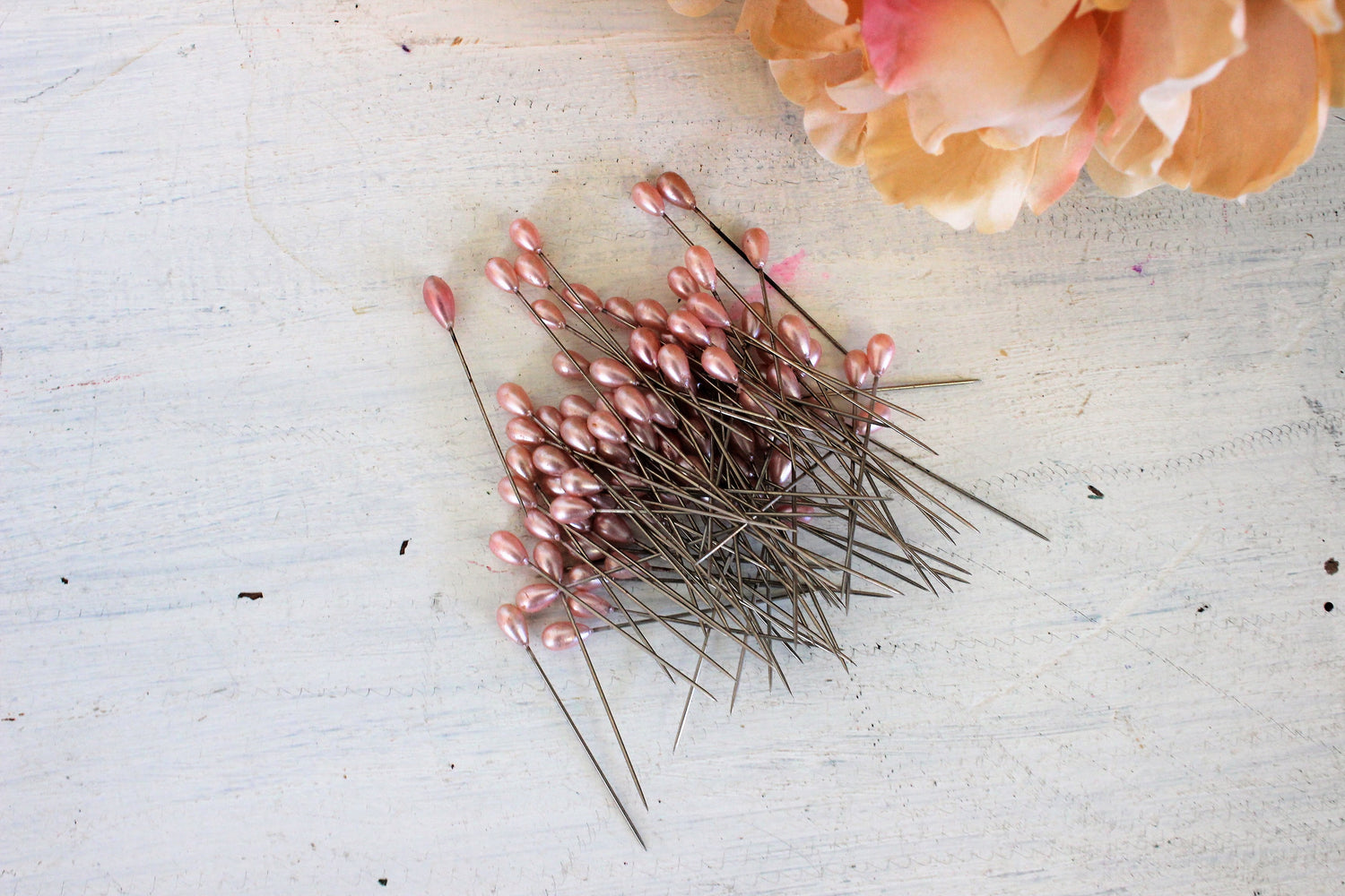 Vintage Mid Century Pink Hat Pins Set of Ten