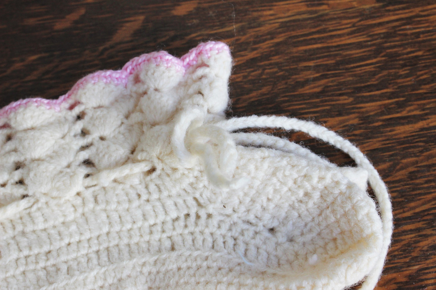 Vintage 1950s Baby Booties / Infant Girls Crochet Ivory With Pink Trim