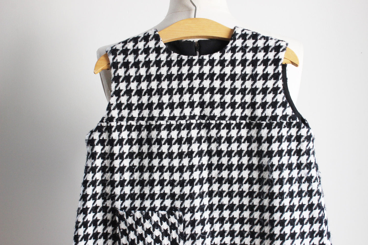 Vintage 1960s Toddler Girls Mod Dress, Houndstooth Check In Black And White