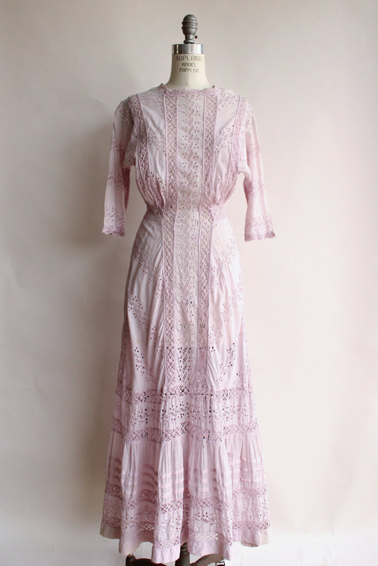 Antique 1900s Edwardian Lavender Cotton Dress