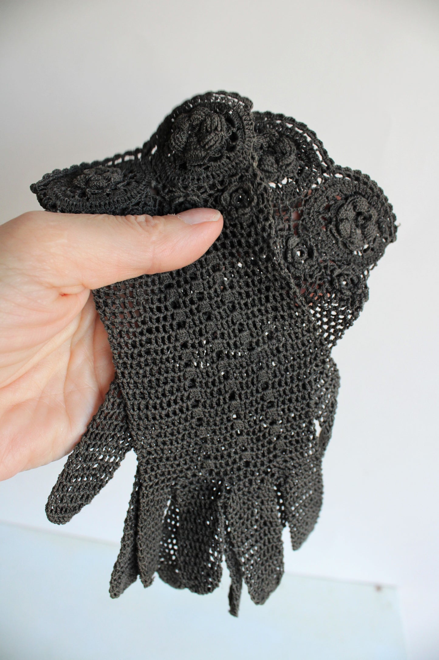 Victorian Black Crochet Gloves