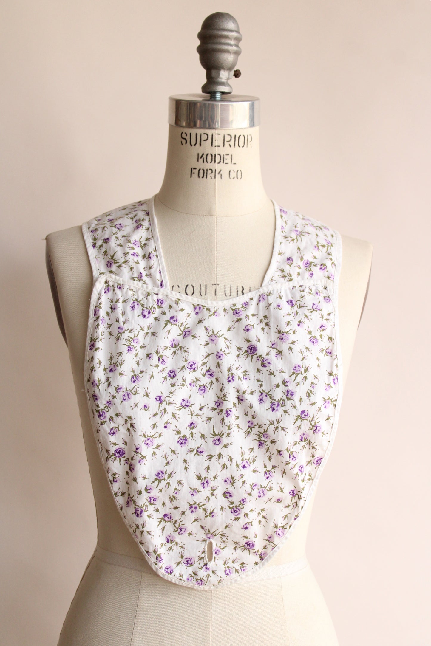 Vintage Pinafore Apron Top Or Bib with Purple Roses
