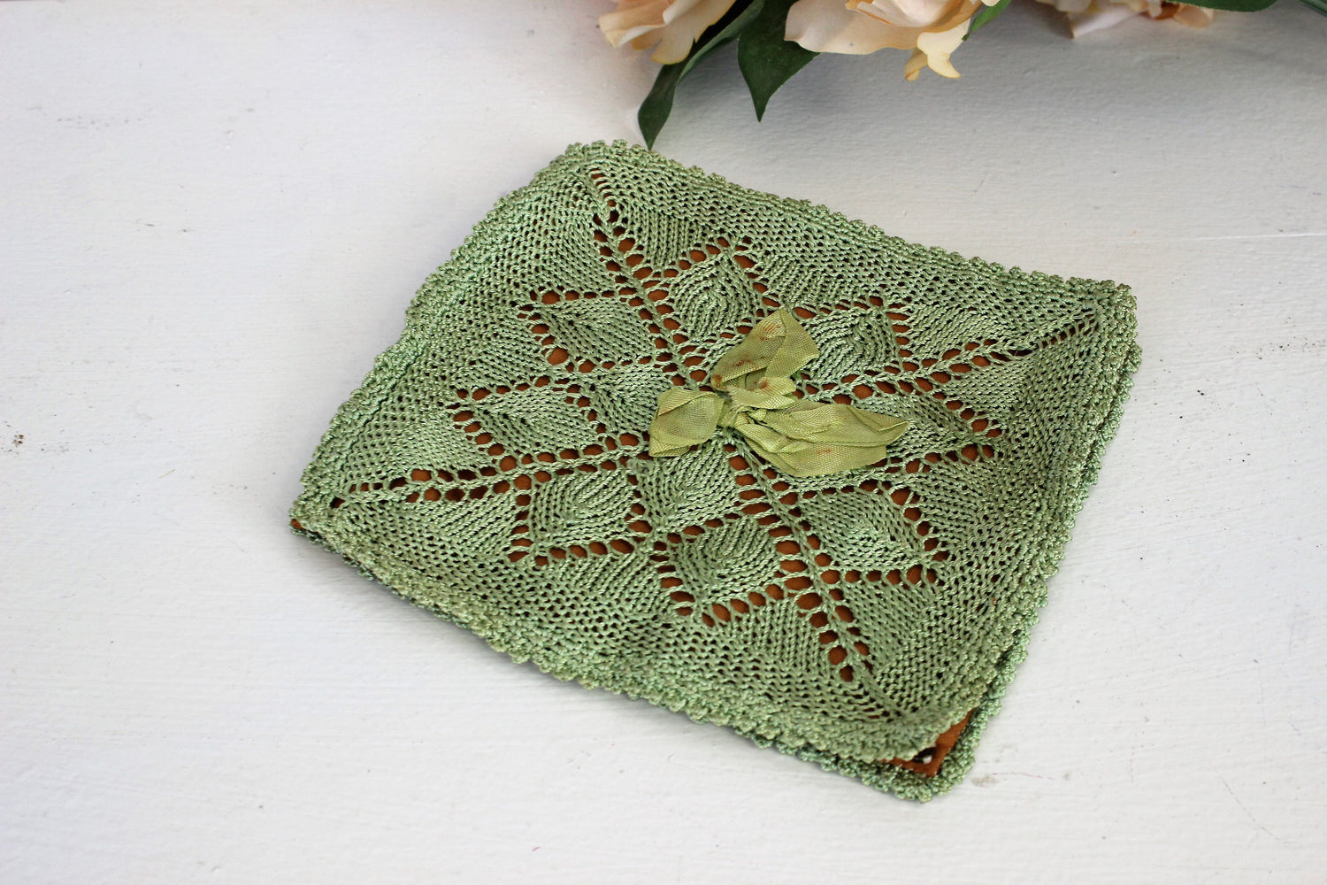 Vintage 1920s 1930s Handkerchief Bag / Mint Green