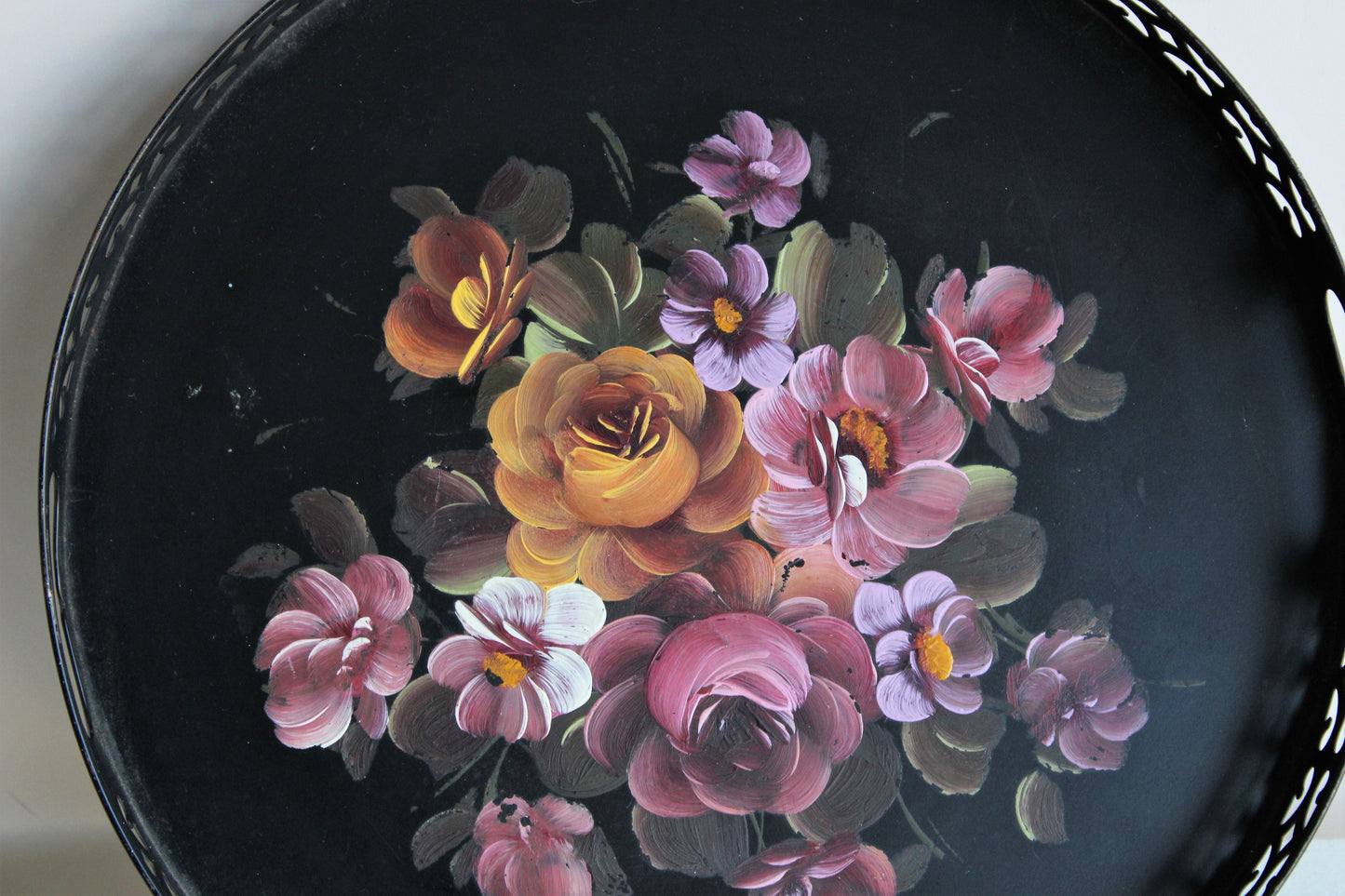Vintage 1950s Tole Painted Metal Tray