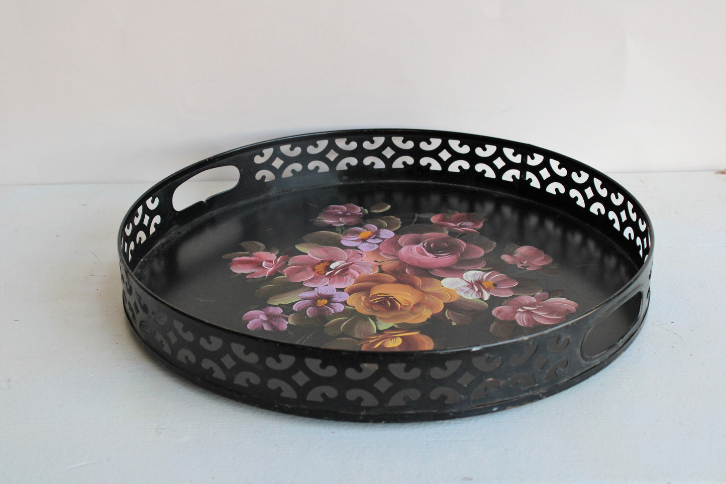 Vintage 1950s Tole Painted Metal Tray