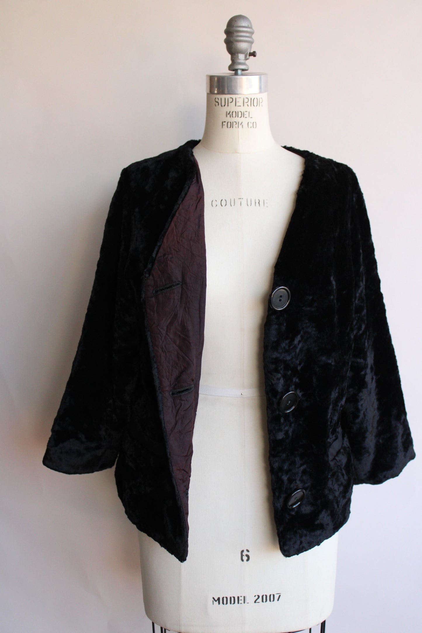 Vintage 1960s Black Faux Fur Short Jacket