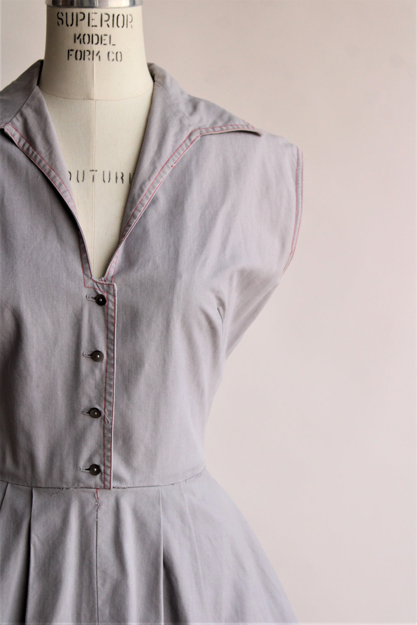 Vintage 1950s Lavender Gray Cotton Dress