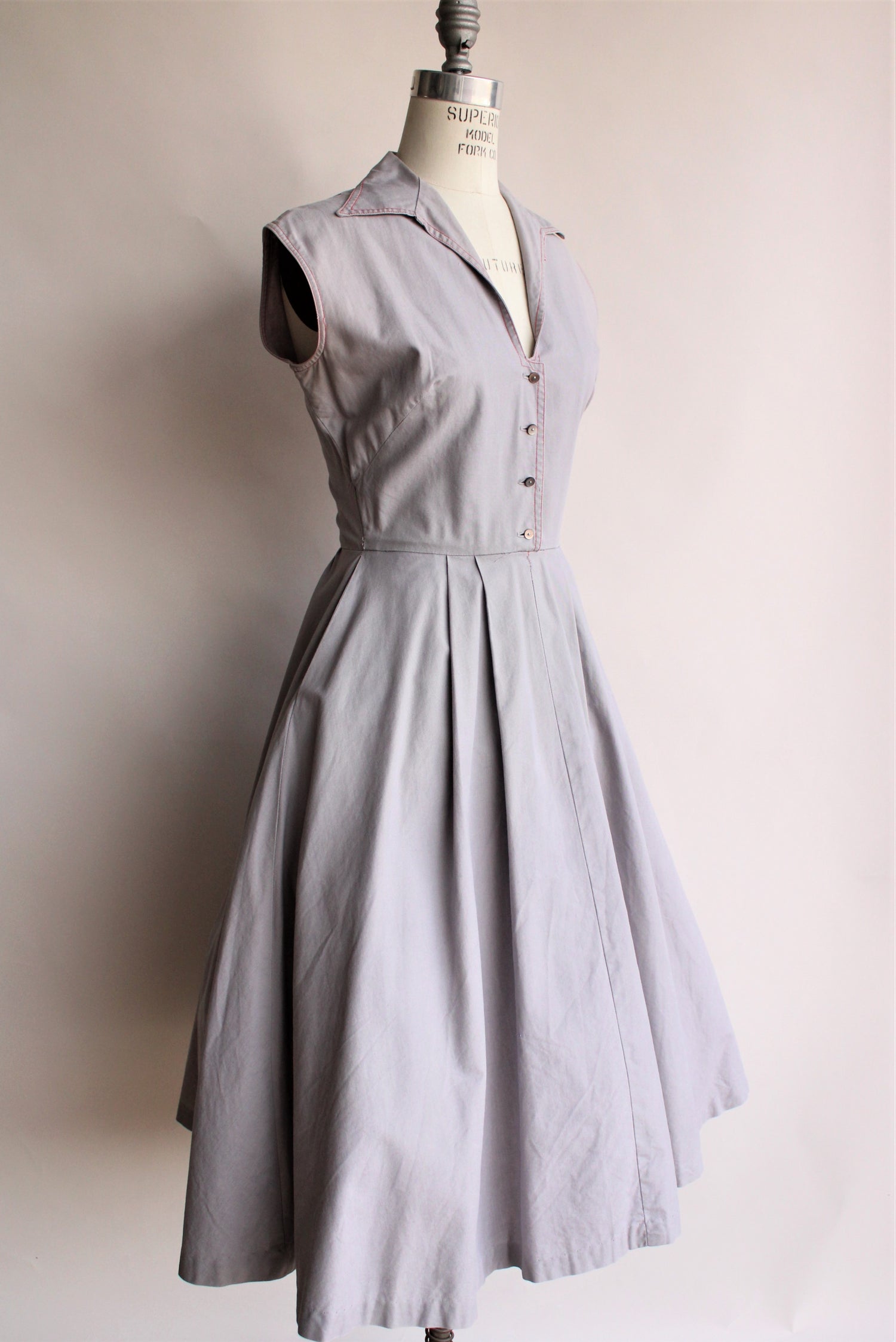 Vintage 1950s Lavender Gray Cotton Dress