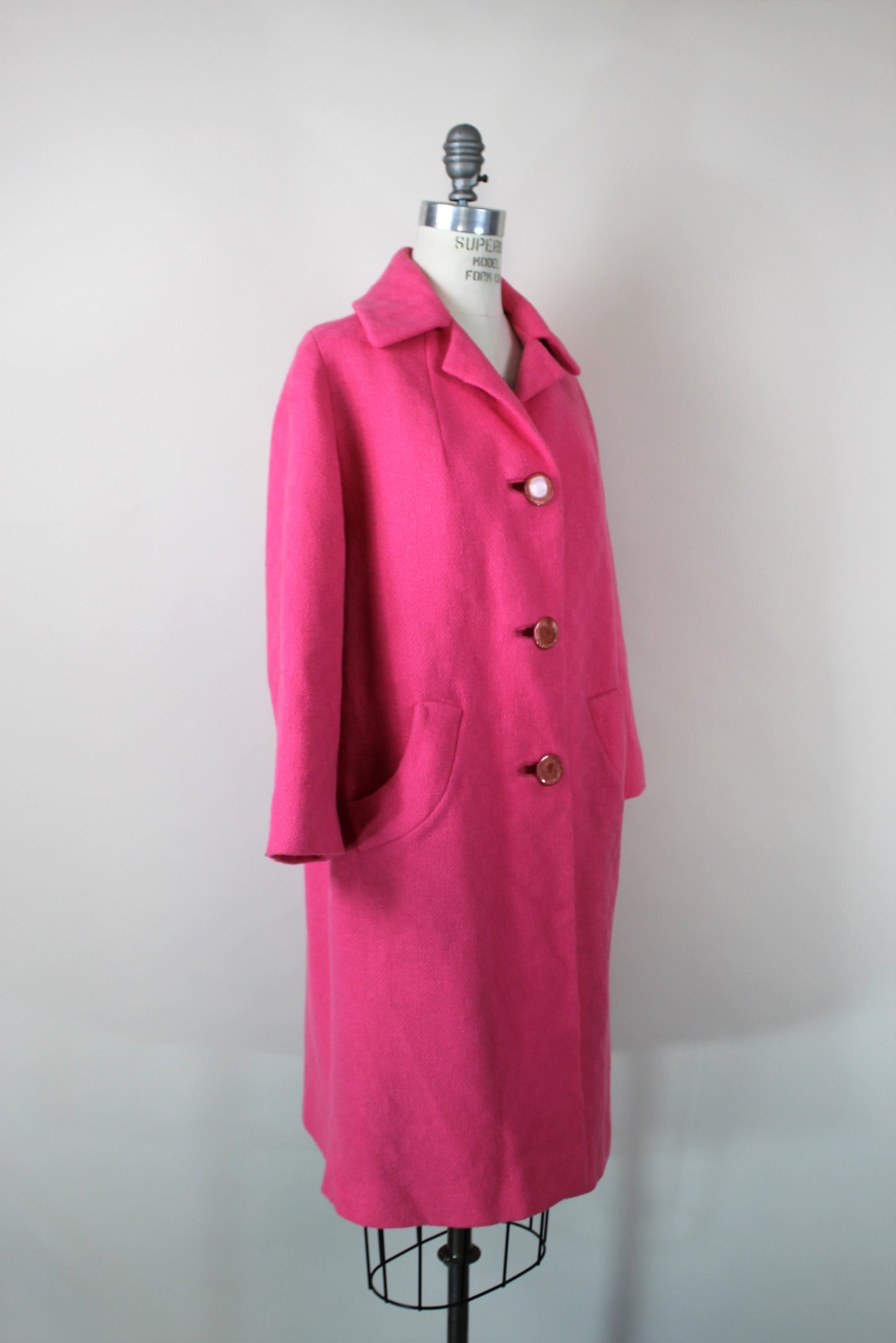 Vintage 1960s Pink Wool Winter Overcoat