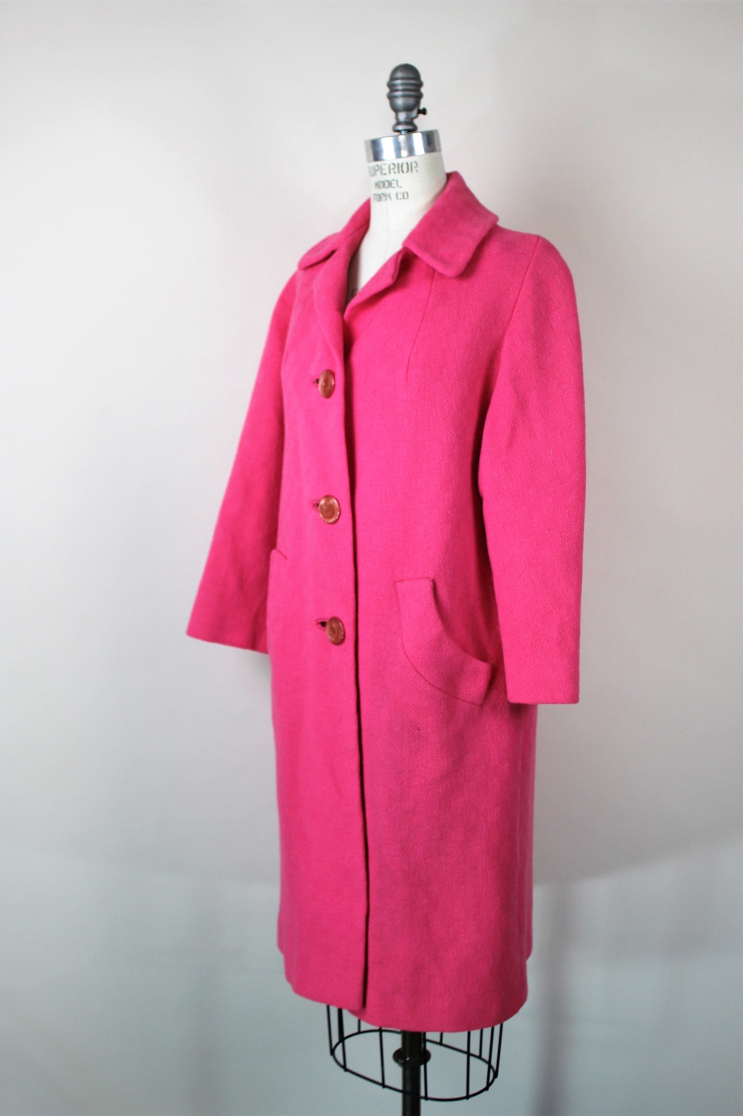 Vintage 1960s Pink Wool Winter Overcoat