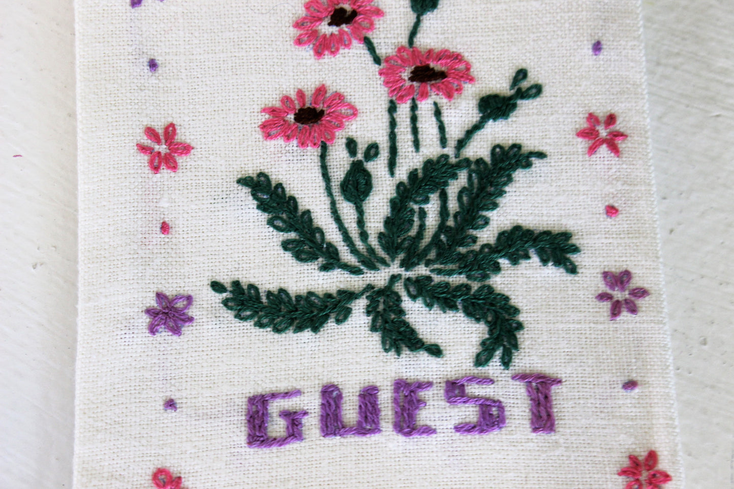 Vintage 1960s White Linen Tea Towel For Guests