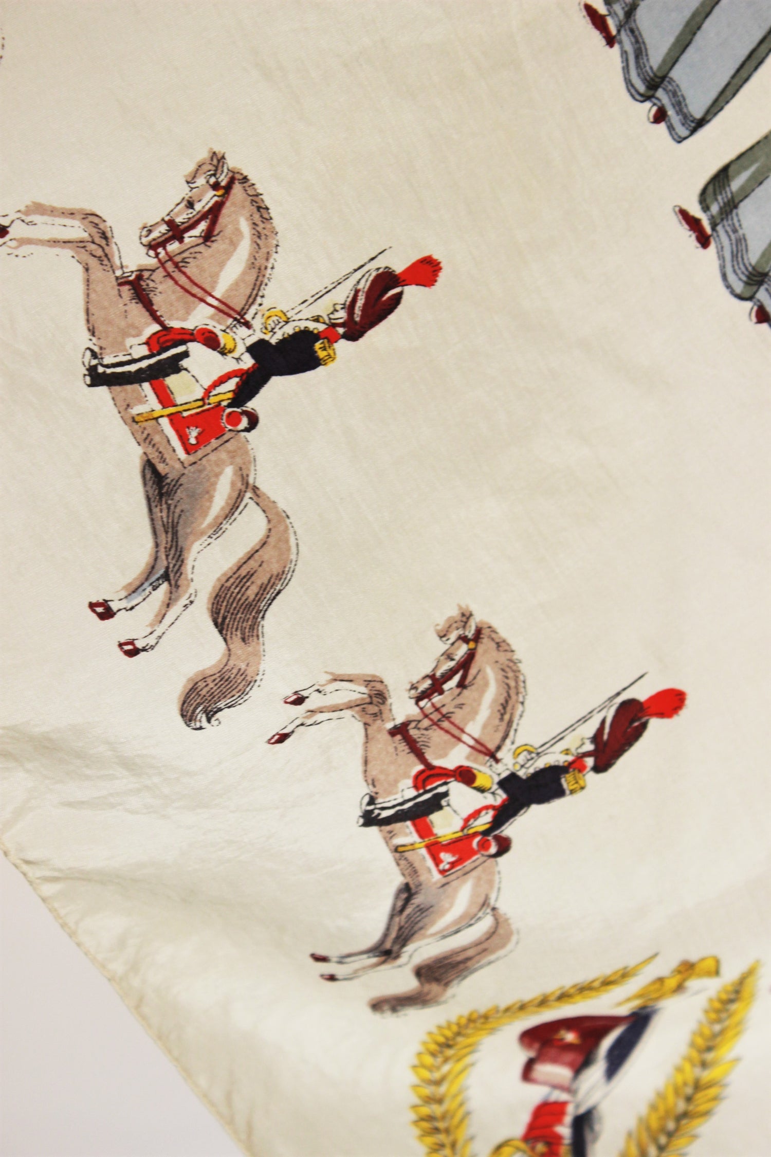 Vintage 1940s Silk Scarf,  People and Horses Novelty Print