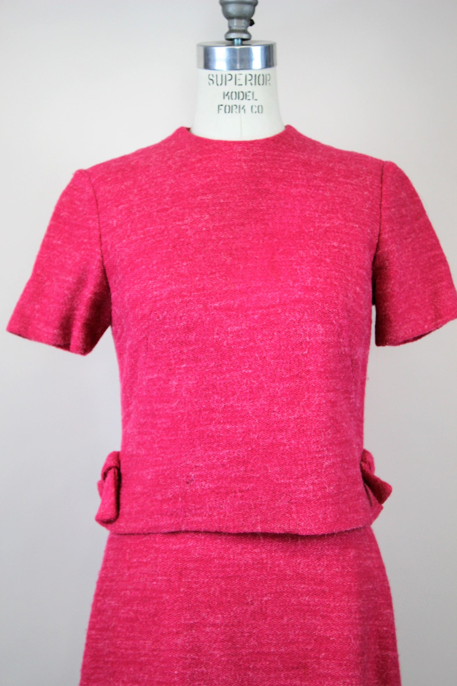 Vintage 1960s Pink Wool Tweed Dress With Top
