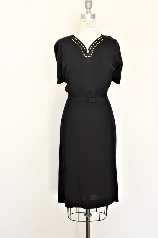 Vintage 1940s 1950s Black Dress With Belt and Jacket