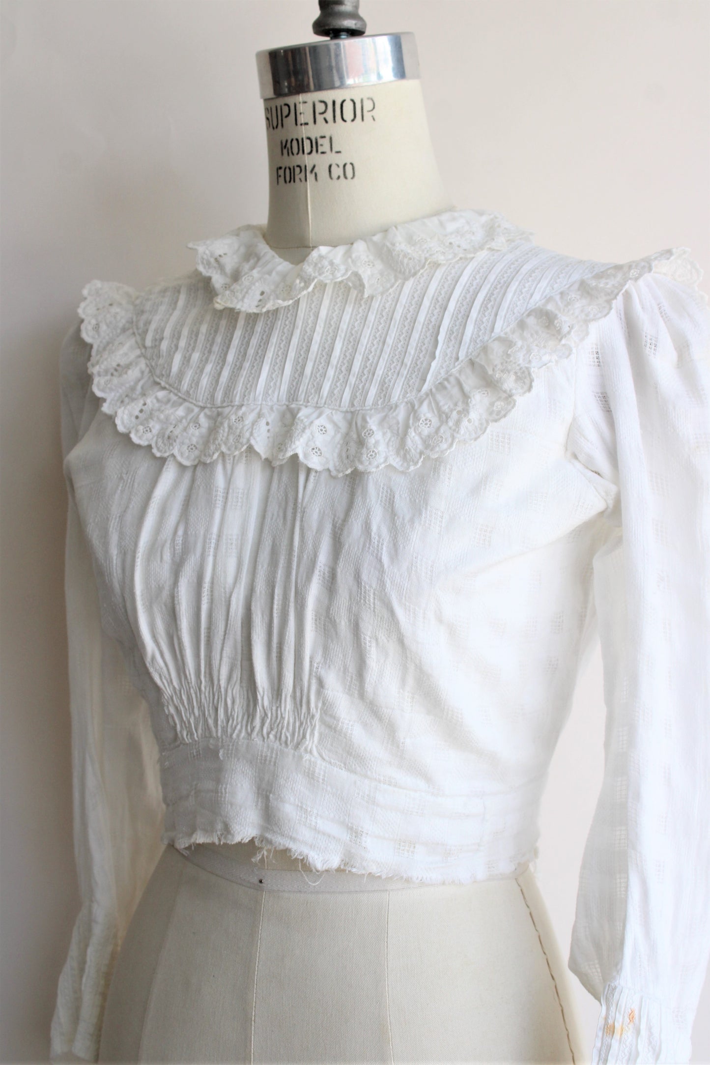 Antique 1890s Victorian White Cotton Blouse