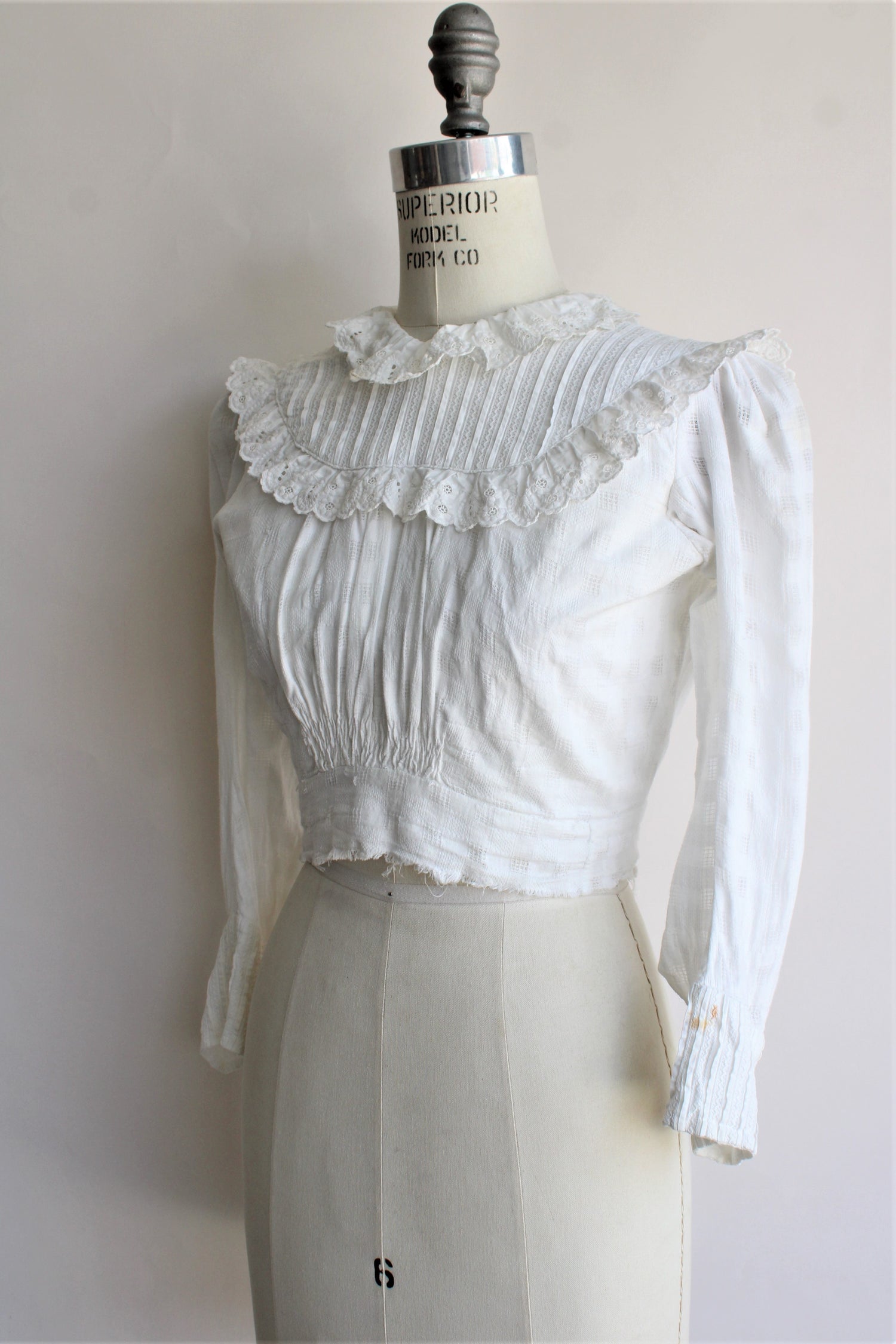 Antique 1890s Victorian White Cotton Blouse