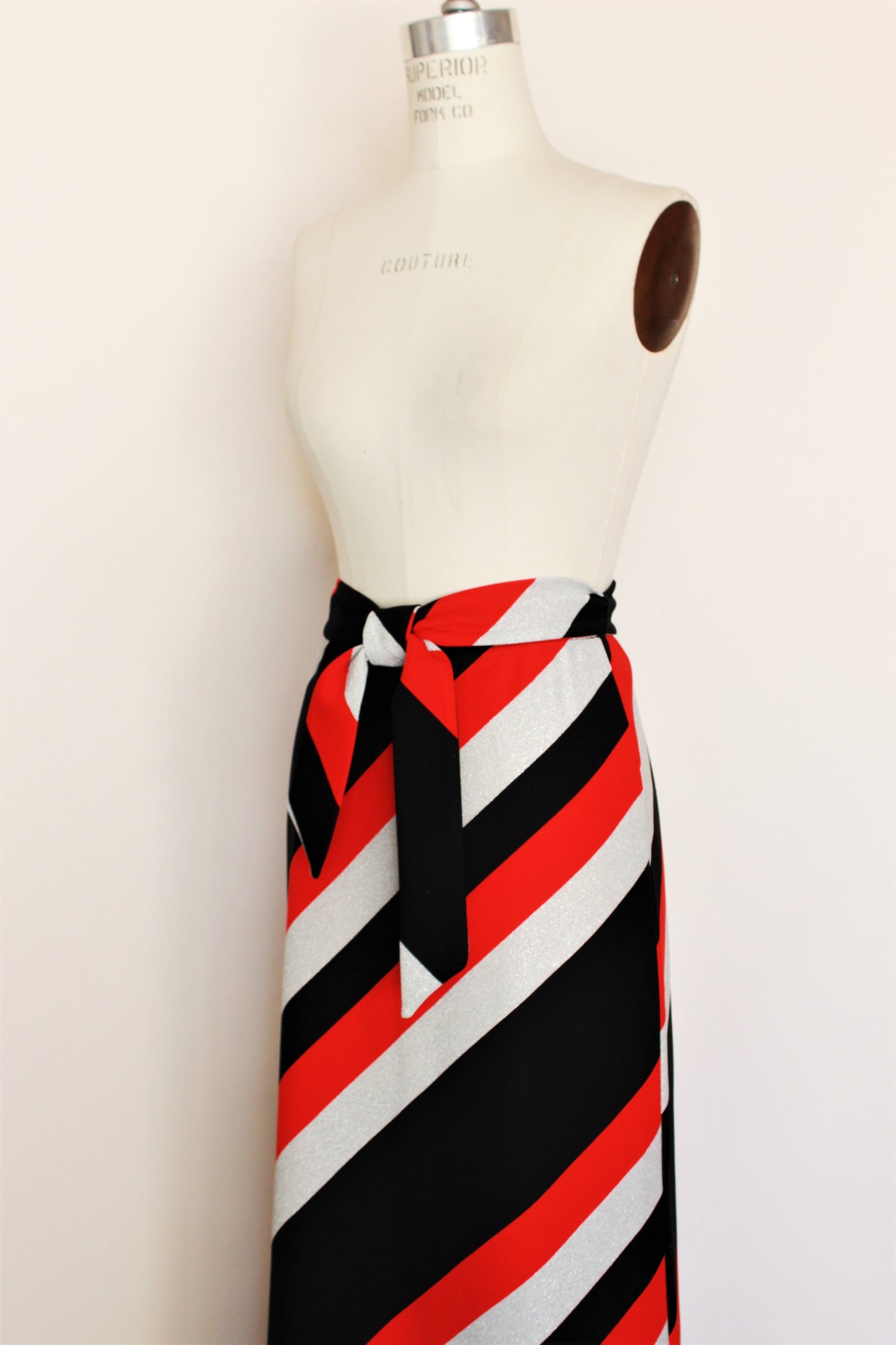 Vintage 1960s Diagonal Stripe Maxi Skirt With Belt