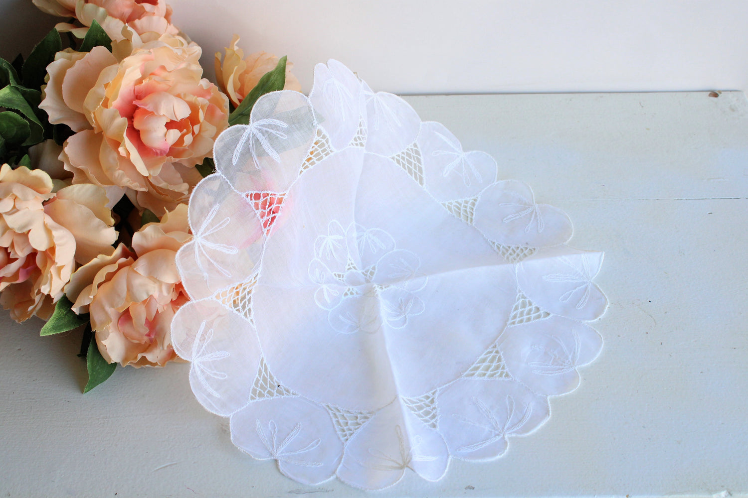 Vintage Doily Sheer White With Embroidered Trim