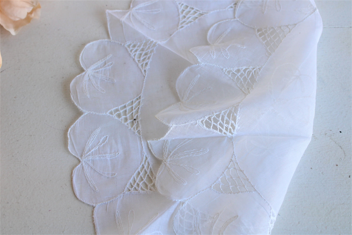 Vintage Doily Sheer White With Embroidered Trim