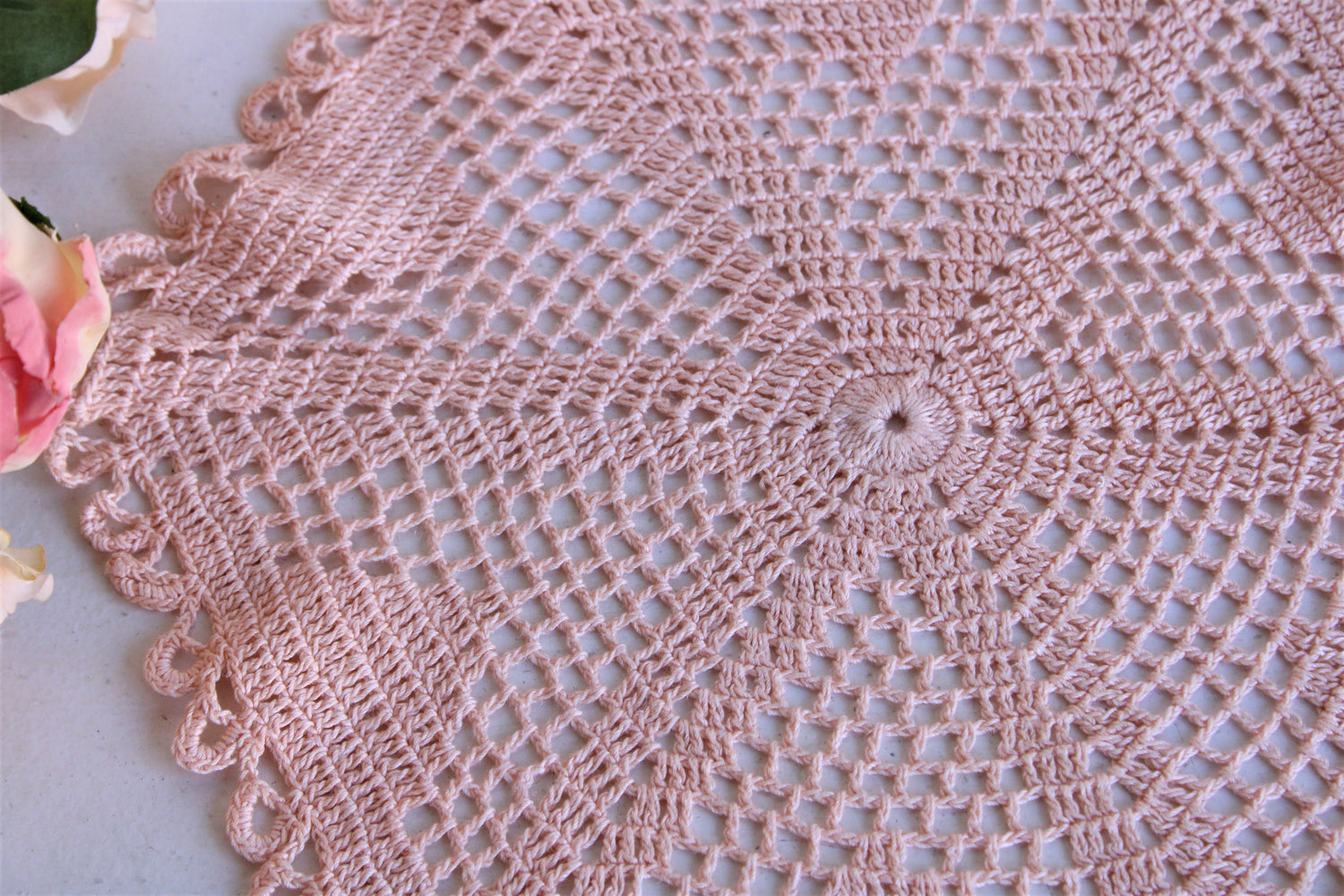 Vintage Crochet Doily in Peach