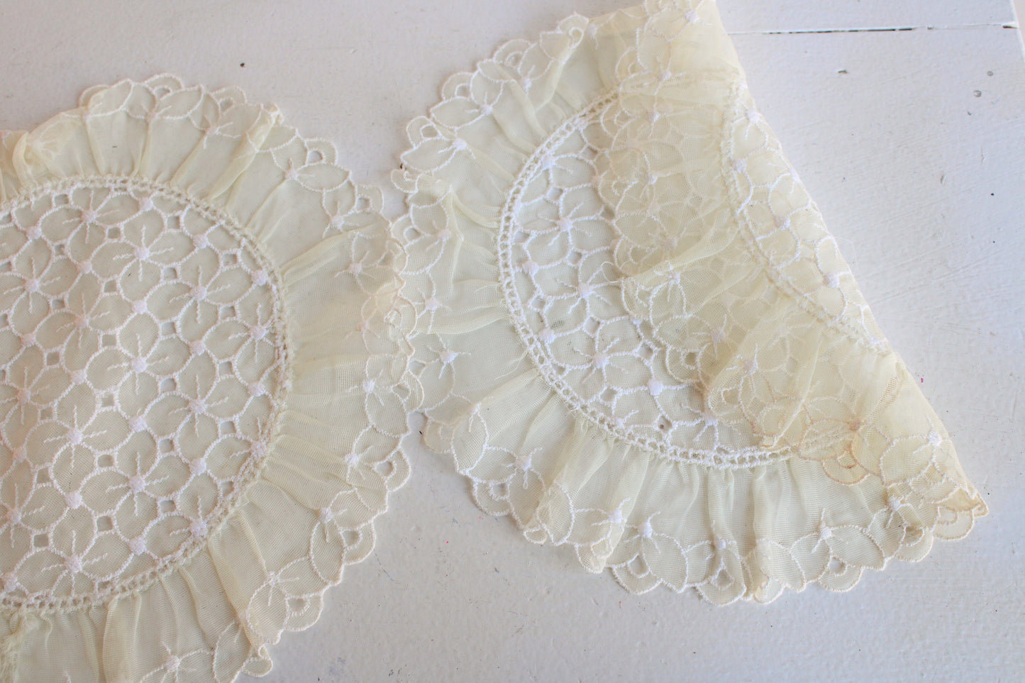 Vintage ivory Doilies with White Embroidery