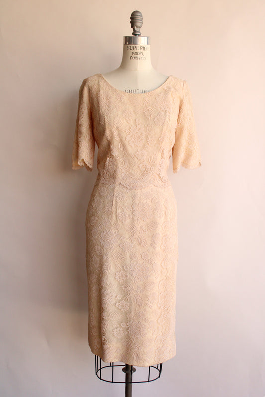 Vintage 1960s Blush Illusion Lace Dress