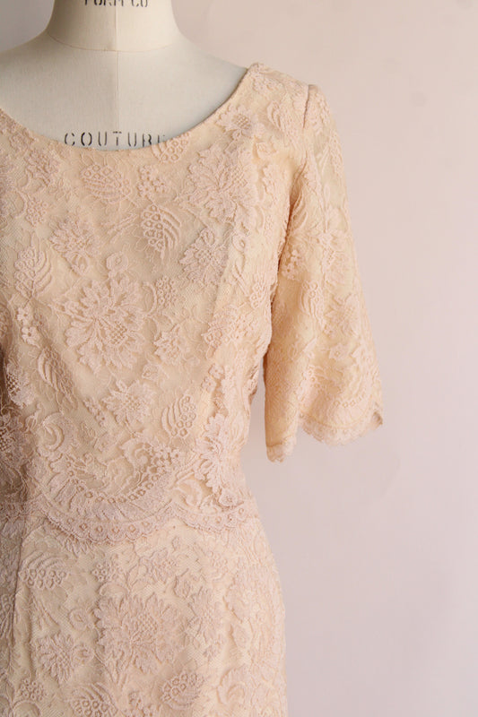 Vintage 1960s Blush Illusion Lace Dress