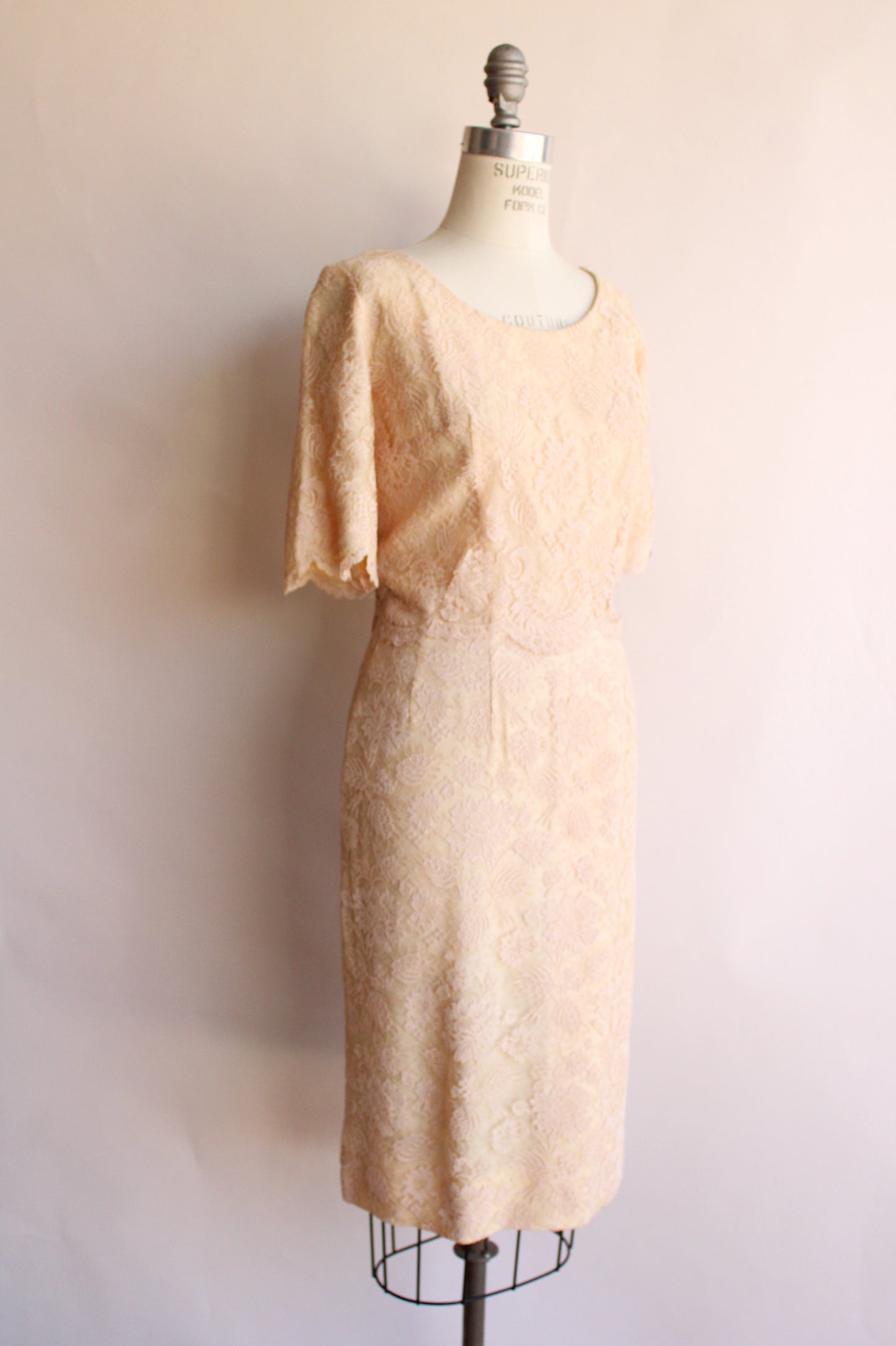 Vintage 1960s Blush Illusion Lace Dress