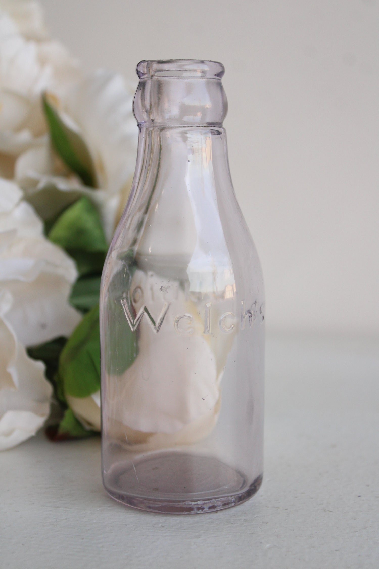 Vtg. Small Clear Glass Welch's Grape Juice Bottle Approx. 5-1/4